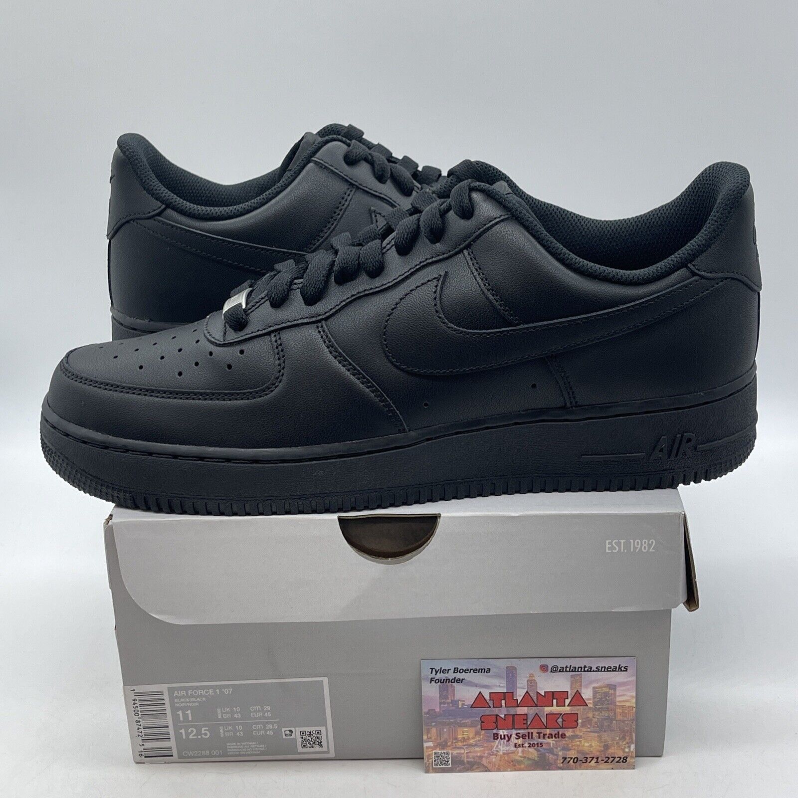 Size 11 - Nike Air Force 1 '07 Low Triple Black Silver Leather (CW2288-001)