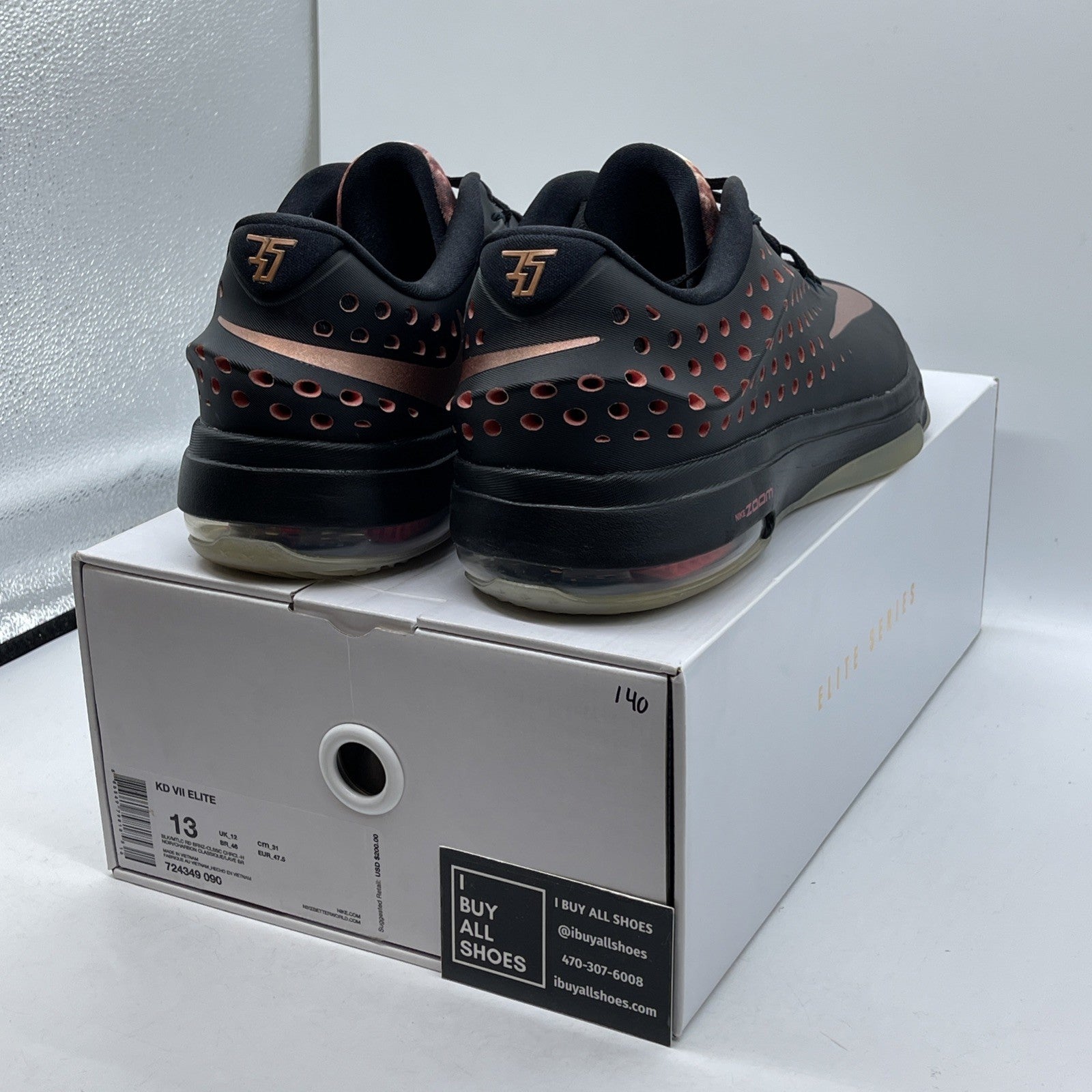 Size 13 - Nike KD 7 Rose Gold Black Leather (724349-090)