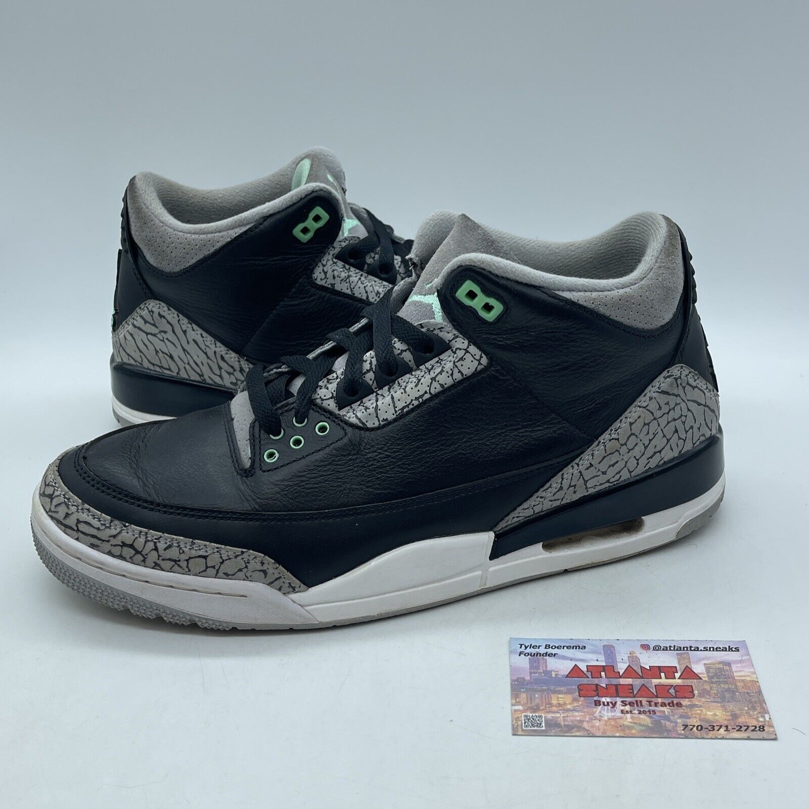 Size 10.5 - Air Jordan 3 Retro Green Glow Suede Black Leather (CT8532-031)