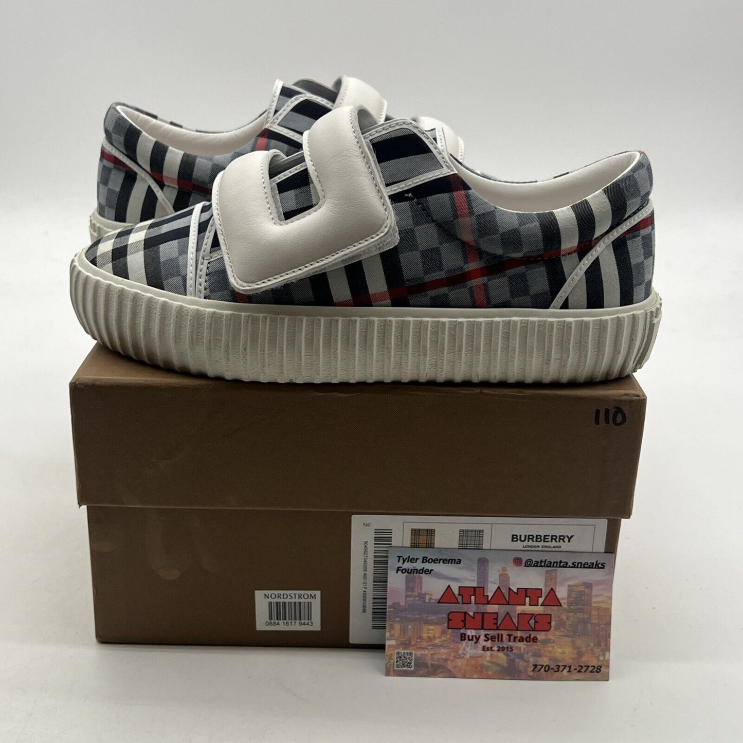 Size 3/34 - Burberry Kids' Mark Check Sneaker, Pale Blue Check (A8713)