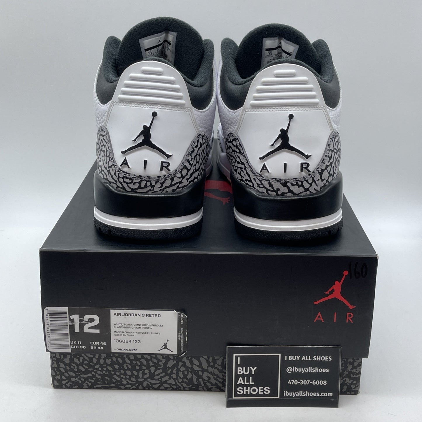 Size 12 - Air Jordan 3 Retro Infrared 23 White Black Grey Suede (136064-123)