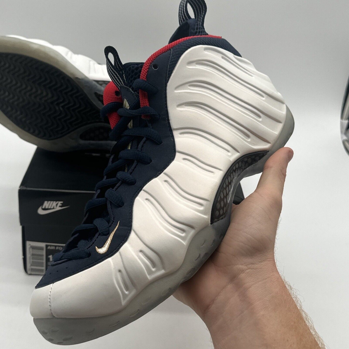 Size 10.5 - Nike Air Foamposite One Premium Olympic 2016 Icy Pearly Blue Navy