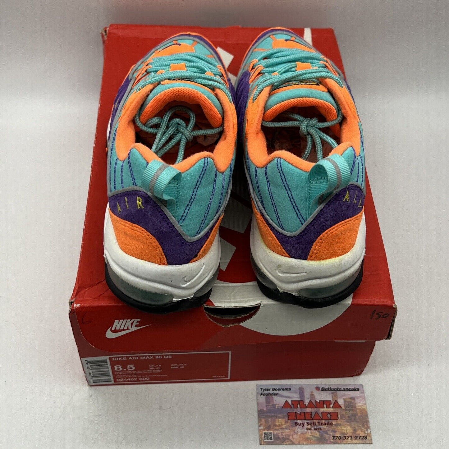 Size 8.5 - Nike Air Max 98 QS Cone Orange Purple White Aqua (924462-800)