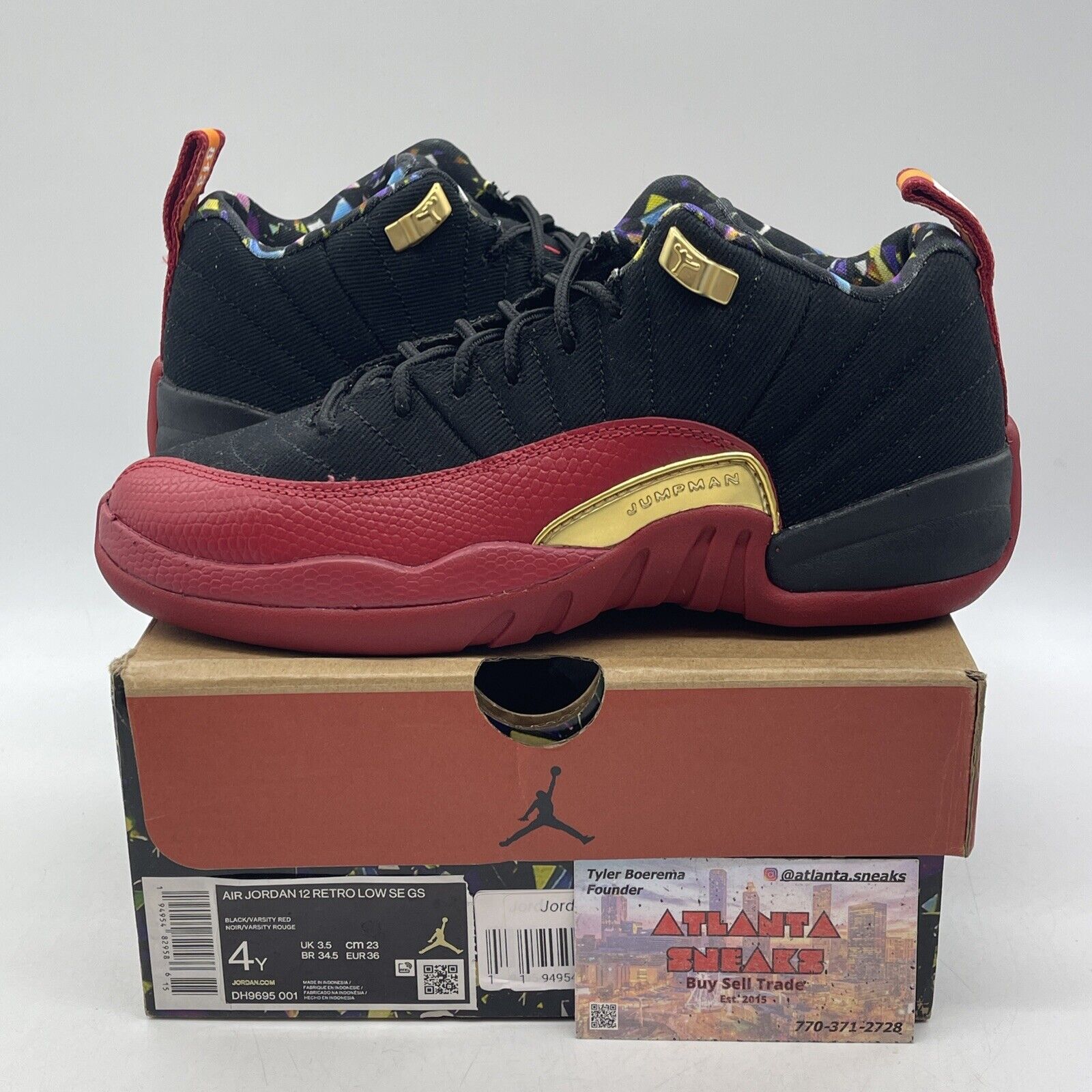 Size 4Y (GS) - Jordan 12 SE Low Super Bowl Black Suede Red Leather (DH9695-001)
