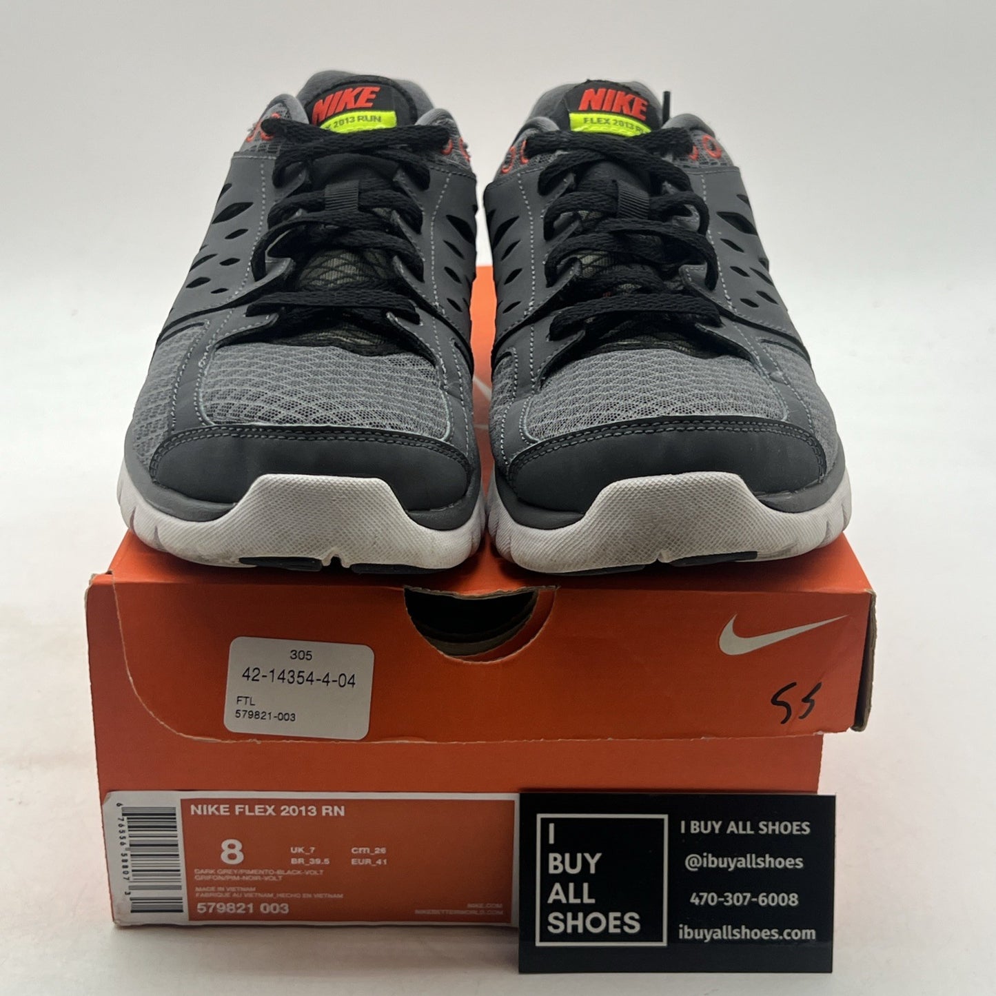 Size 8 - Nike Flex 2013 Run Gray & Red Running Shoes Sneakers Men's (579821-003)