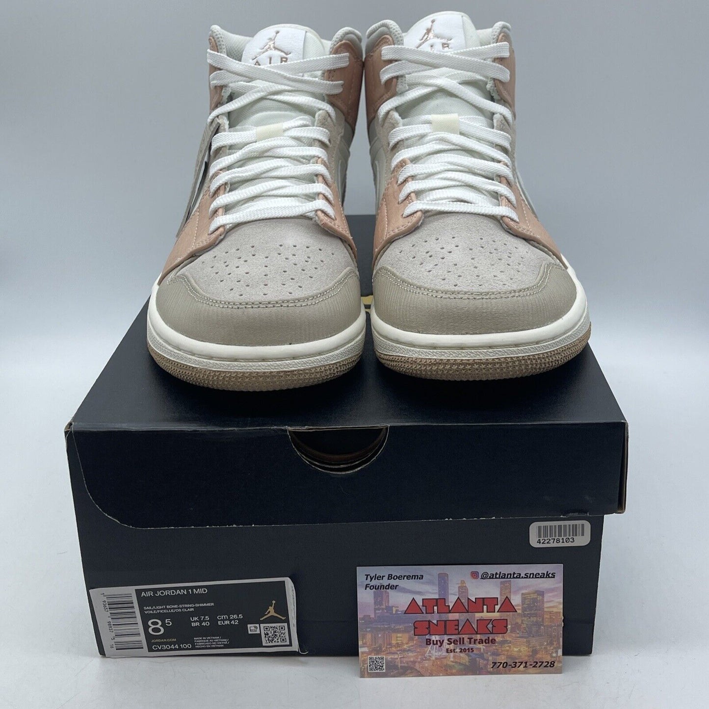 Size 8.5 - Air Jordan 1 Mid Milan Brown White Grey Suede Leather (CV3044-100)