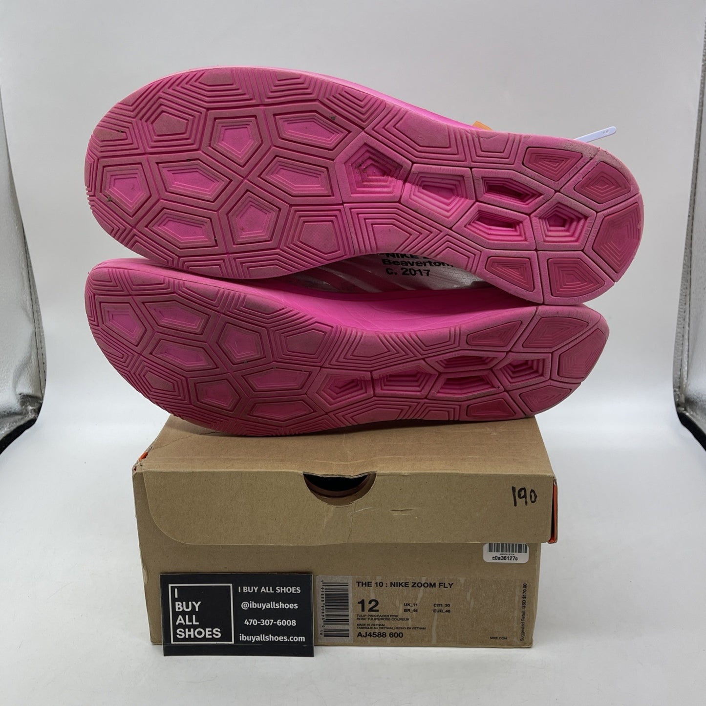 Size 12 - Nike Off-White x Zoom Fly SP Tulip Pink Leather (AJ4588-600)