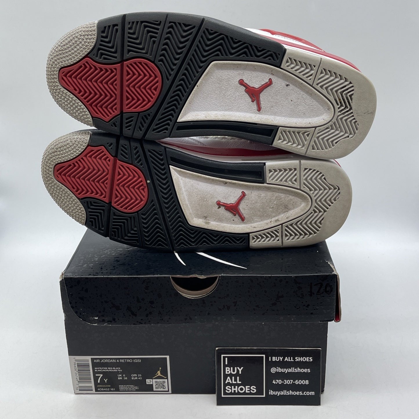 Size 7Y - Jordan 4 Retro Mid Red Cement White Red Black Leather (408452-161)