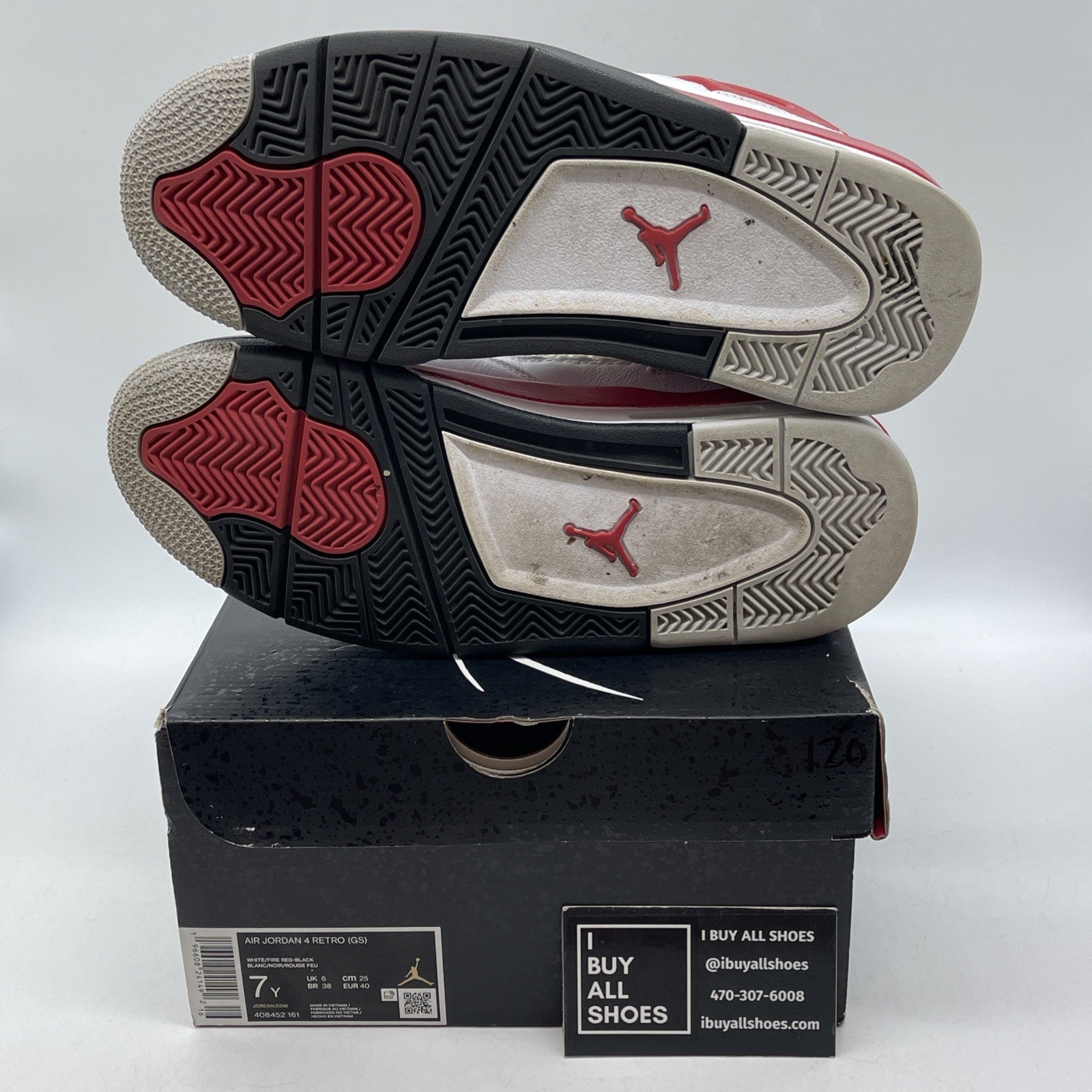 Size 7Y - Jordan 4 Retro Mid Red Cement White Red Black Leather (408452-161)