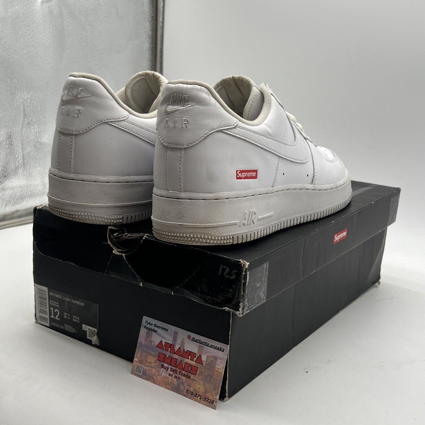 Size 12 - Nike Air Force 1 x Supreme Low Box Logo - White (CU9225-100)