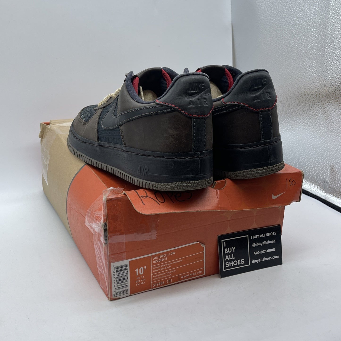 Size 10.5 - Nike Air Force 1 Inside Out Low Baroque Brown Black (312486-201)