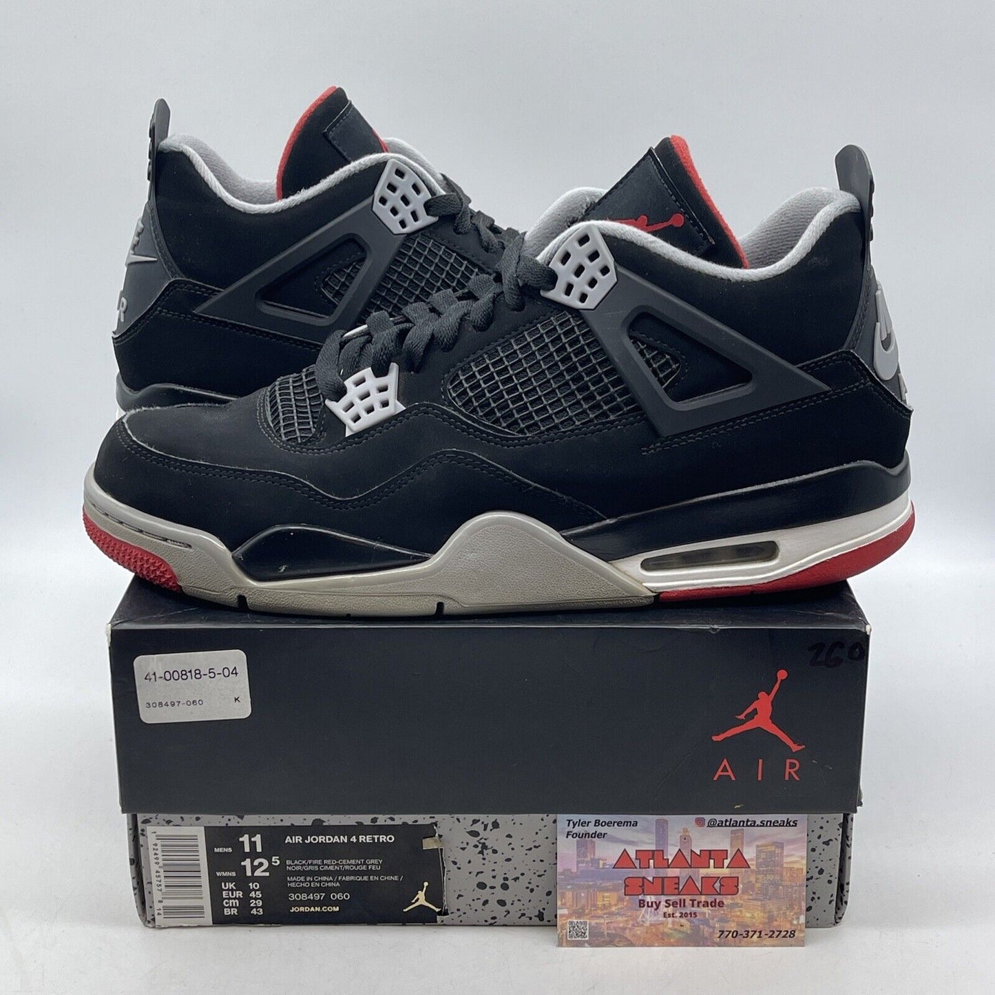 Size 11 - Air Jordan 4 Retro Bred Reimagined Black Grey Red Suede (308497-060)