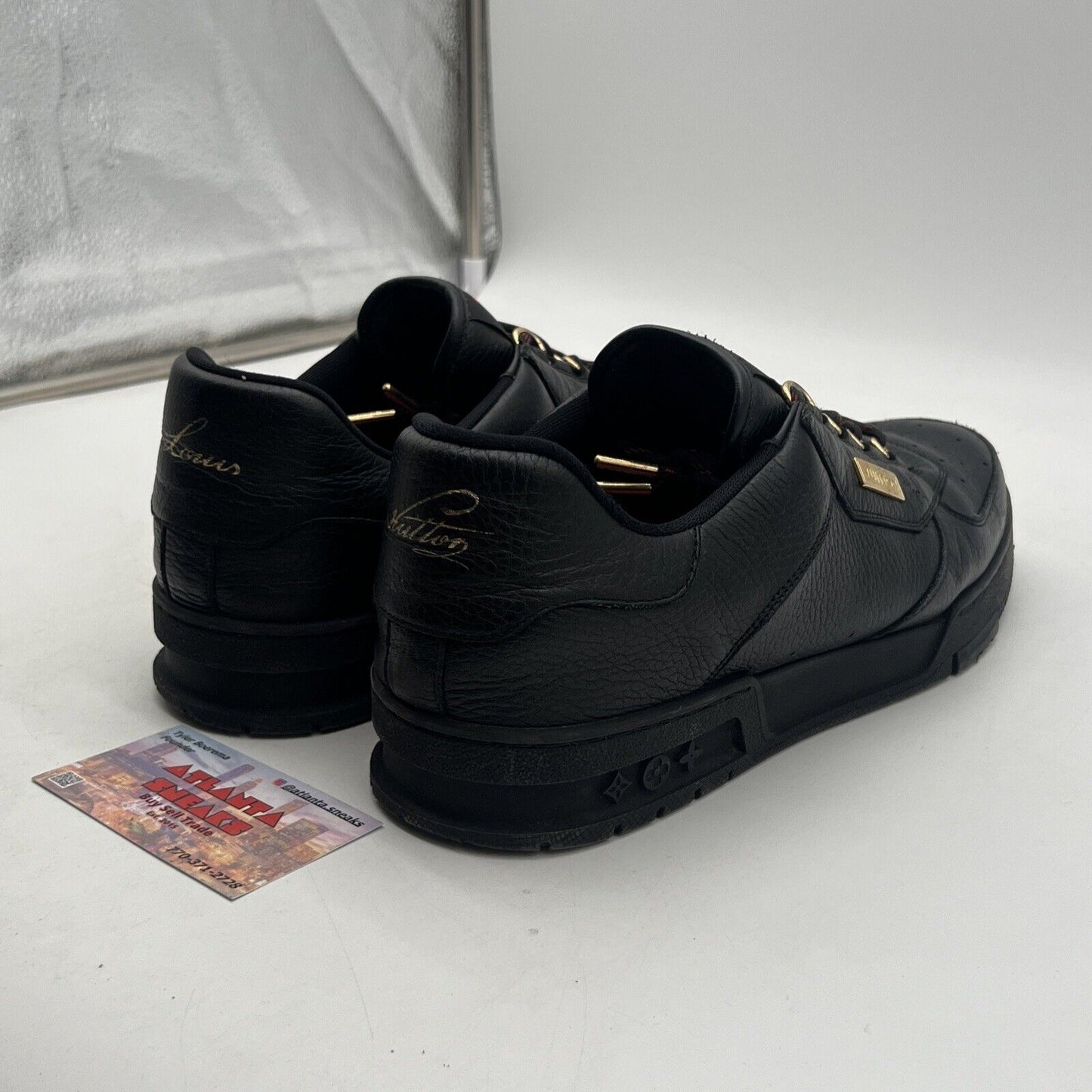 Size 10.5 - Mens Louis Vuitton Black / Gold Hardware Calfskin Trainer Sneaker