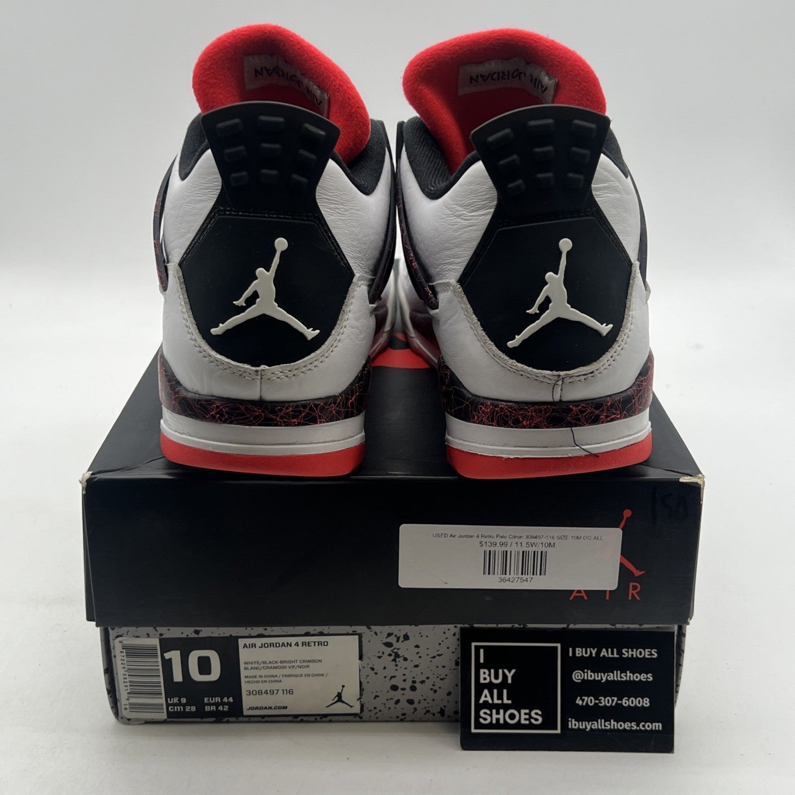 Size 10 - Air Jordan 4 Retro Pale Citron, Bright Crimson 2019 (308497-116)