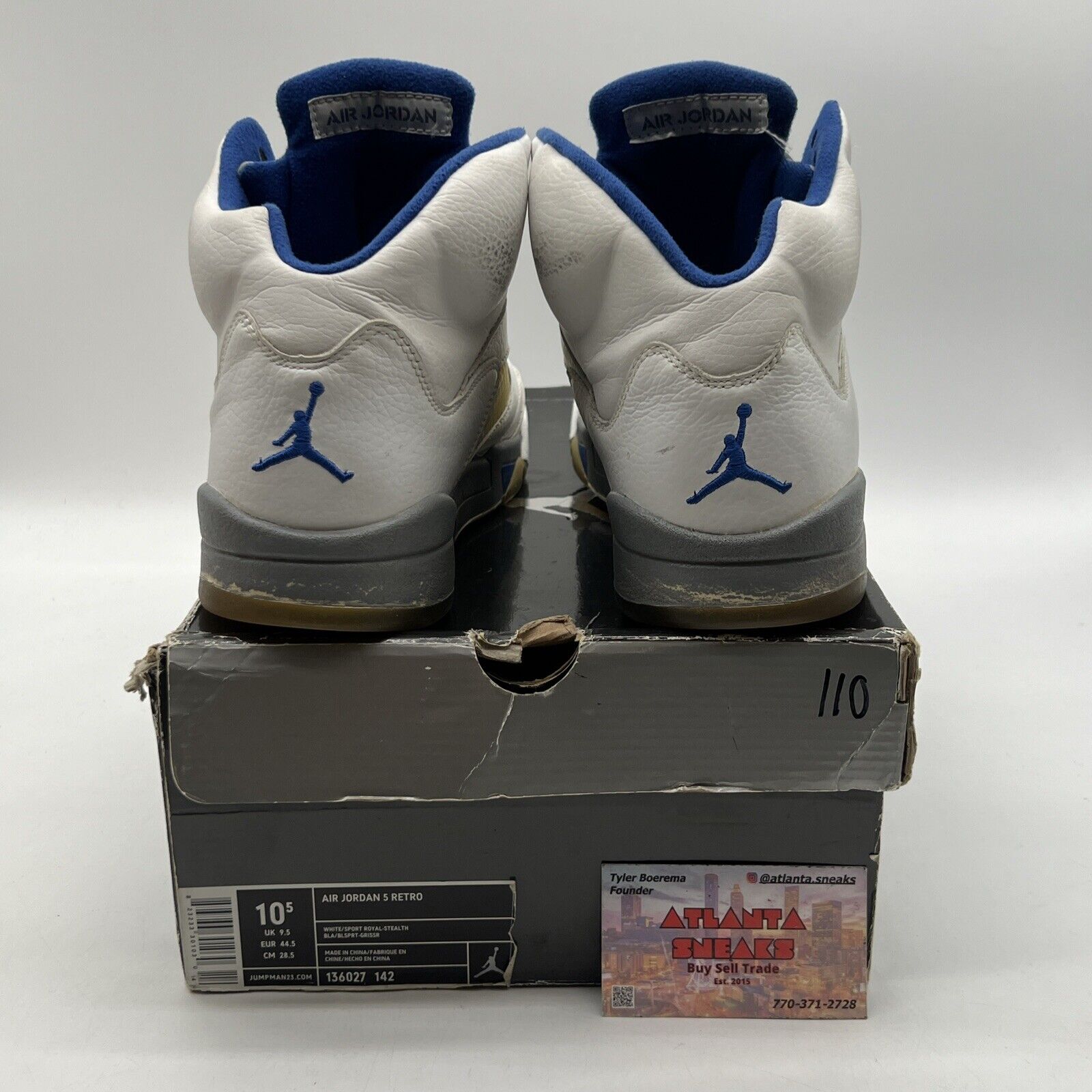 Size 10.5 - Air Jordan 5 Retro Stealth White Grey Blue Leather (136027-142)