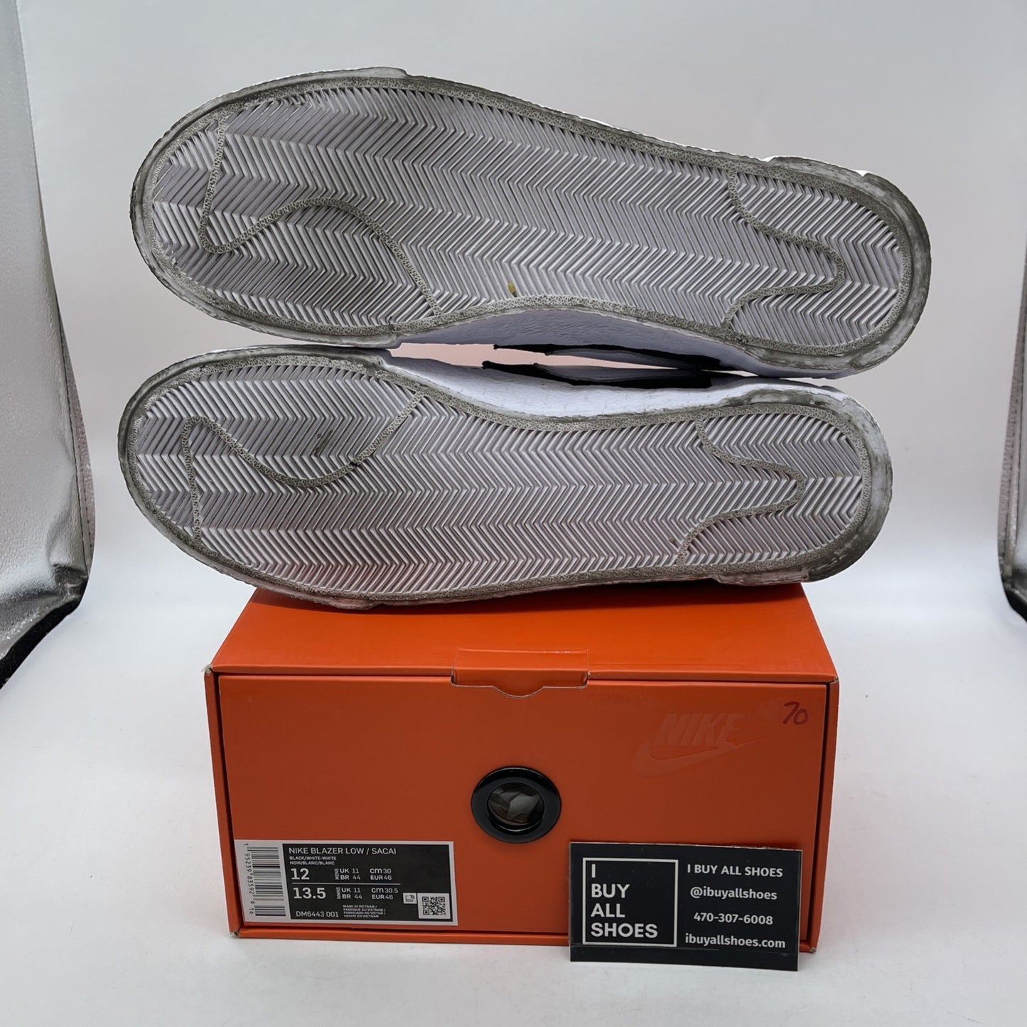 Size 12 - Nike sacai x Blazer Low Black White Patent Suede Leather (DM6443-001)