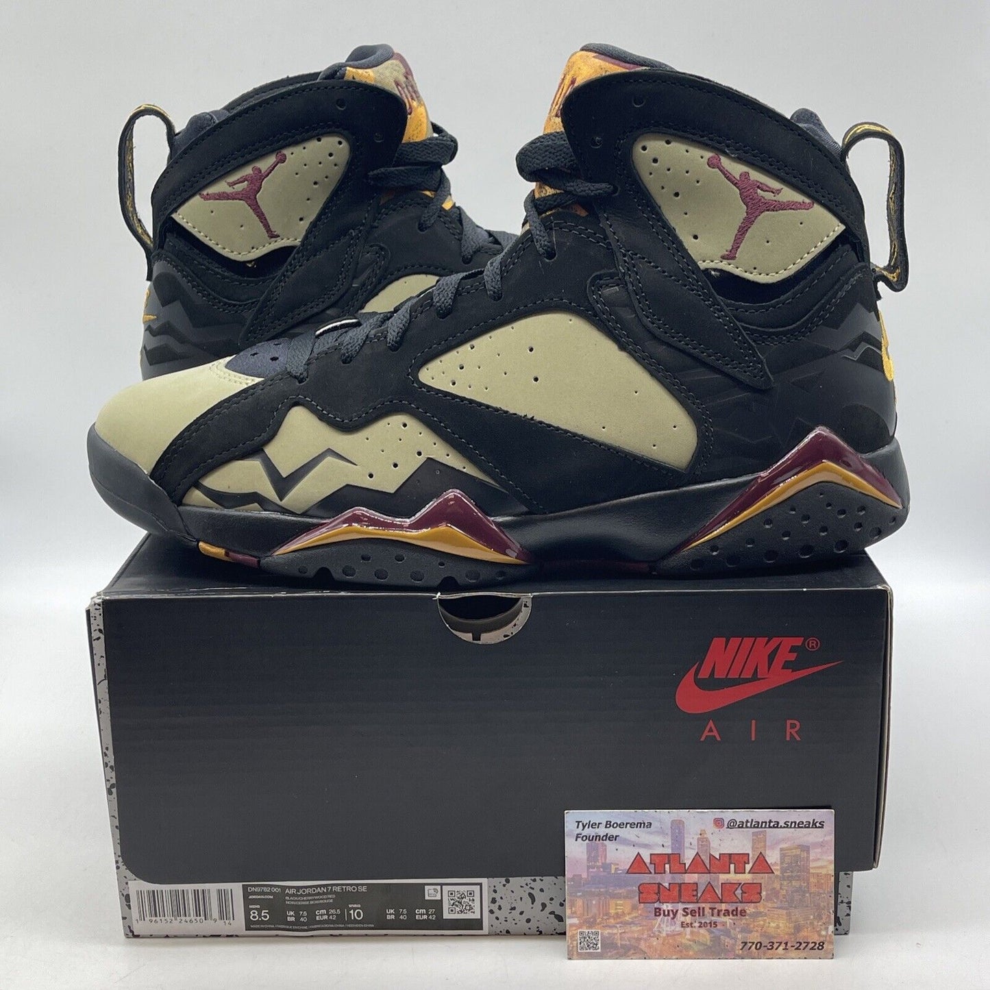 Size 8.5 - Jordan 7 Retro Black Olive Yellow Suede (DN9782-001)