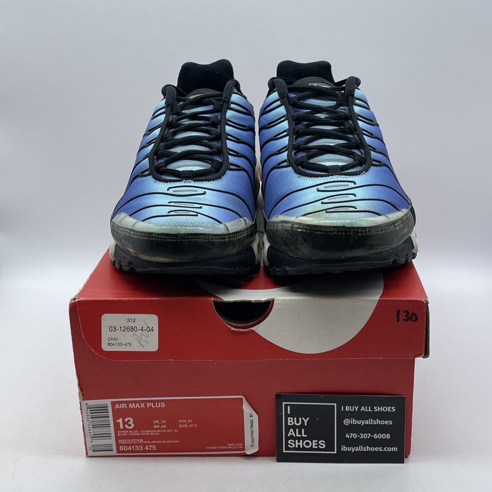 Size 13 - Nike Air Max Plus Hyper Blue White Black Suede Leather (604133-475)