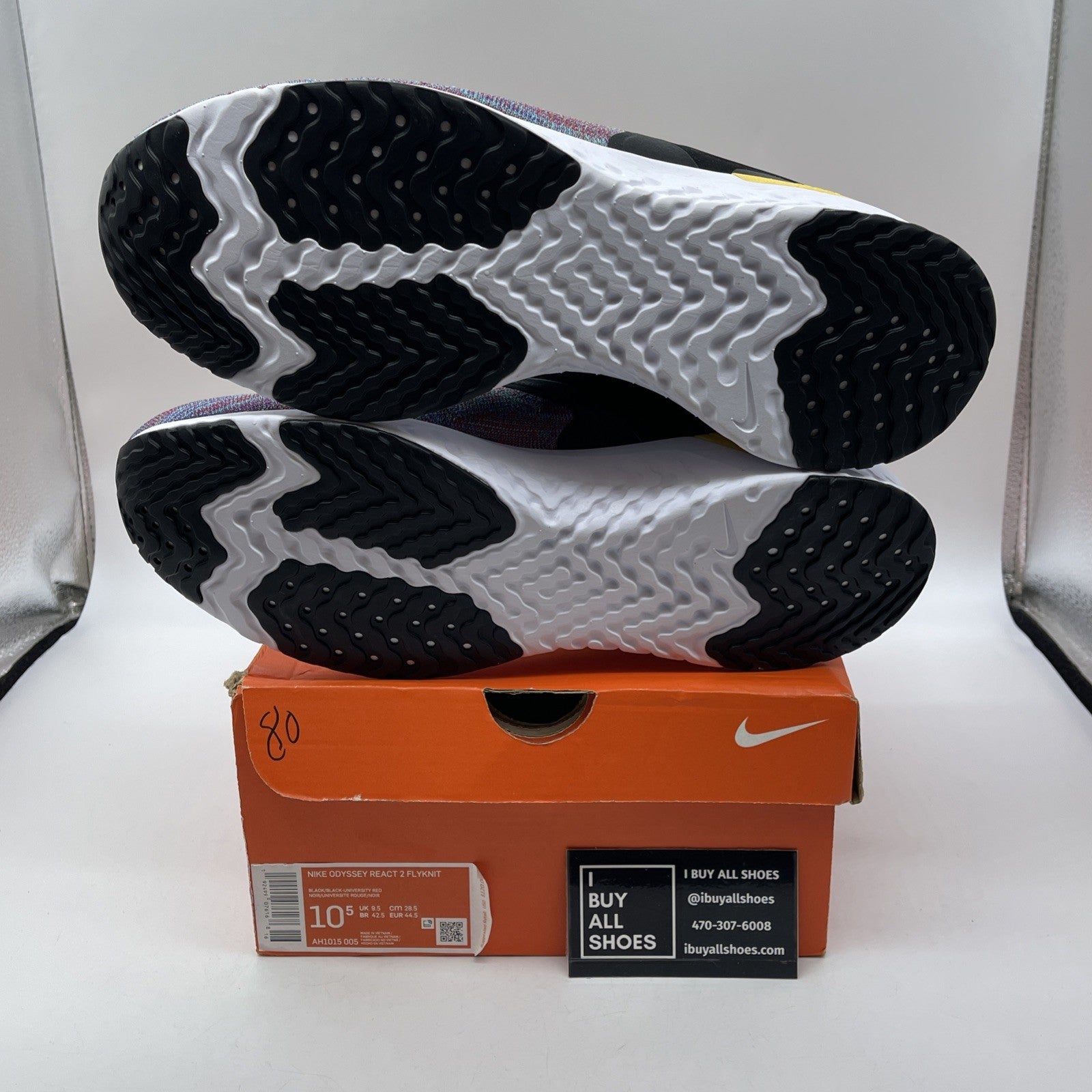 Size 10.5 - Nike Odyssey React Flyknit 2 Black Multi Blue Suede (AH1015-005)