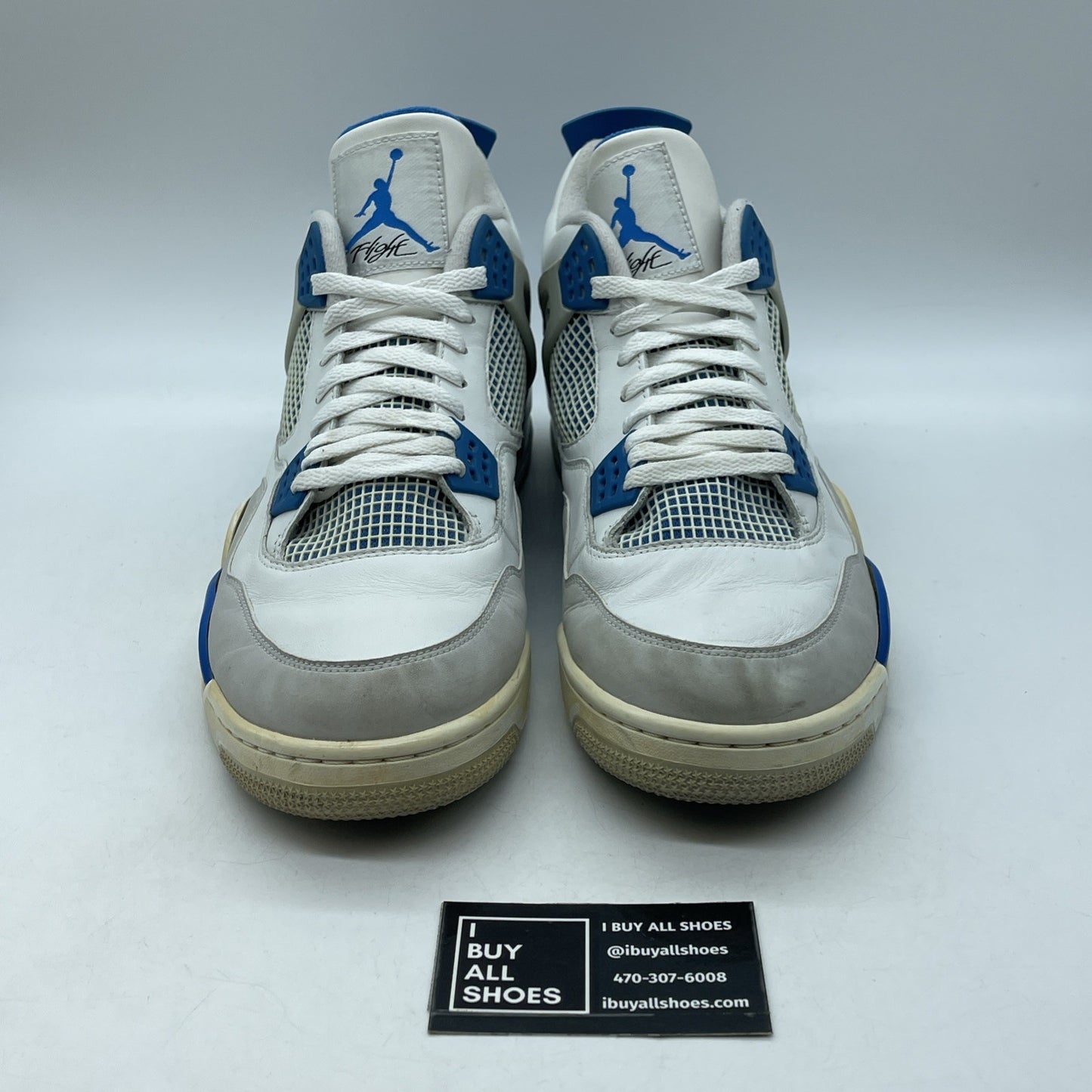 Size 14 - Jordan 4 Retro Military Blue White Grey Suede Leather (308497-105)
