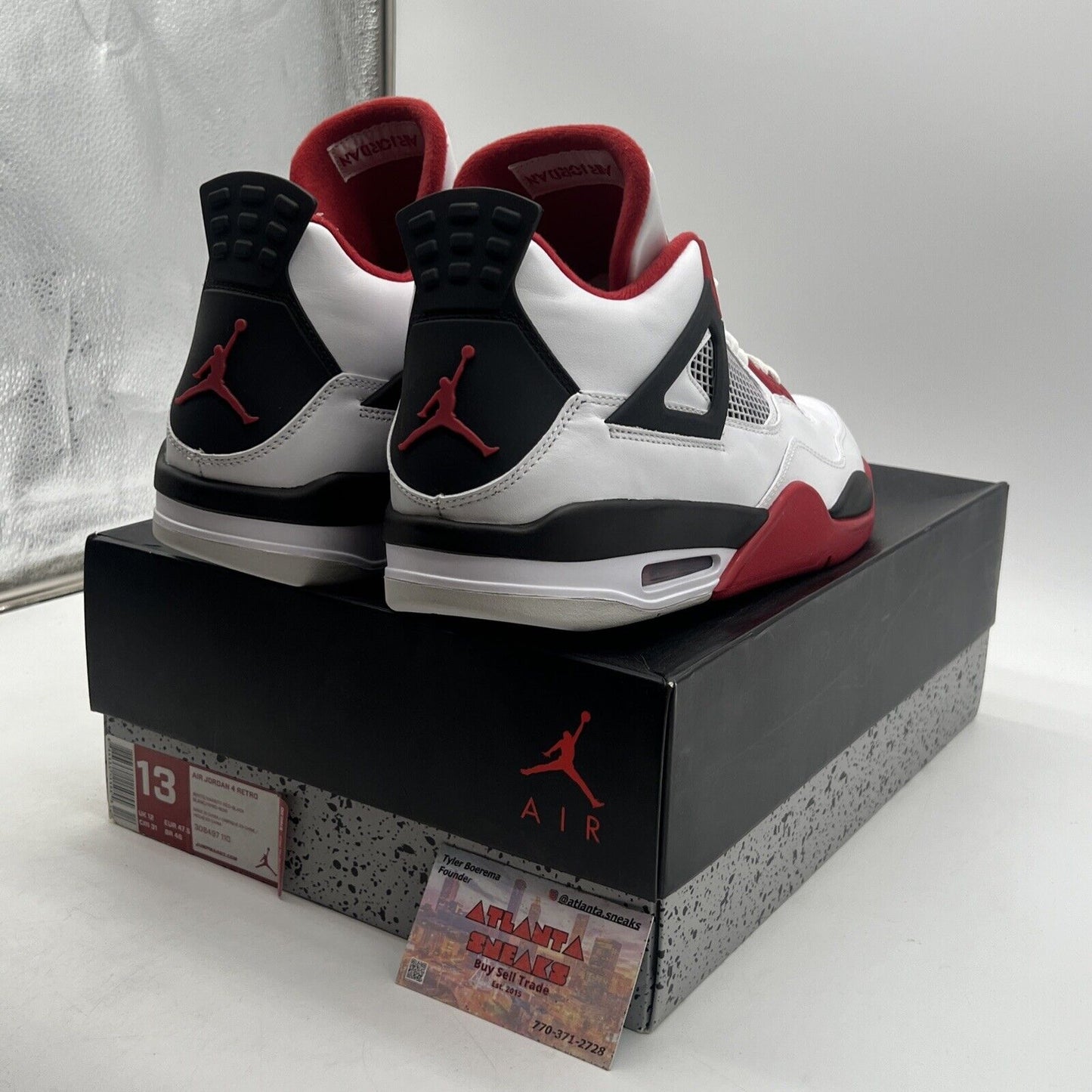 Size 13 - Jordan 4 Retro Fire Red 2012 Black White Leather (308497-110)