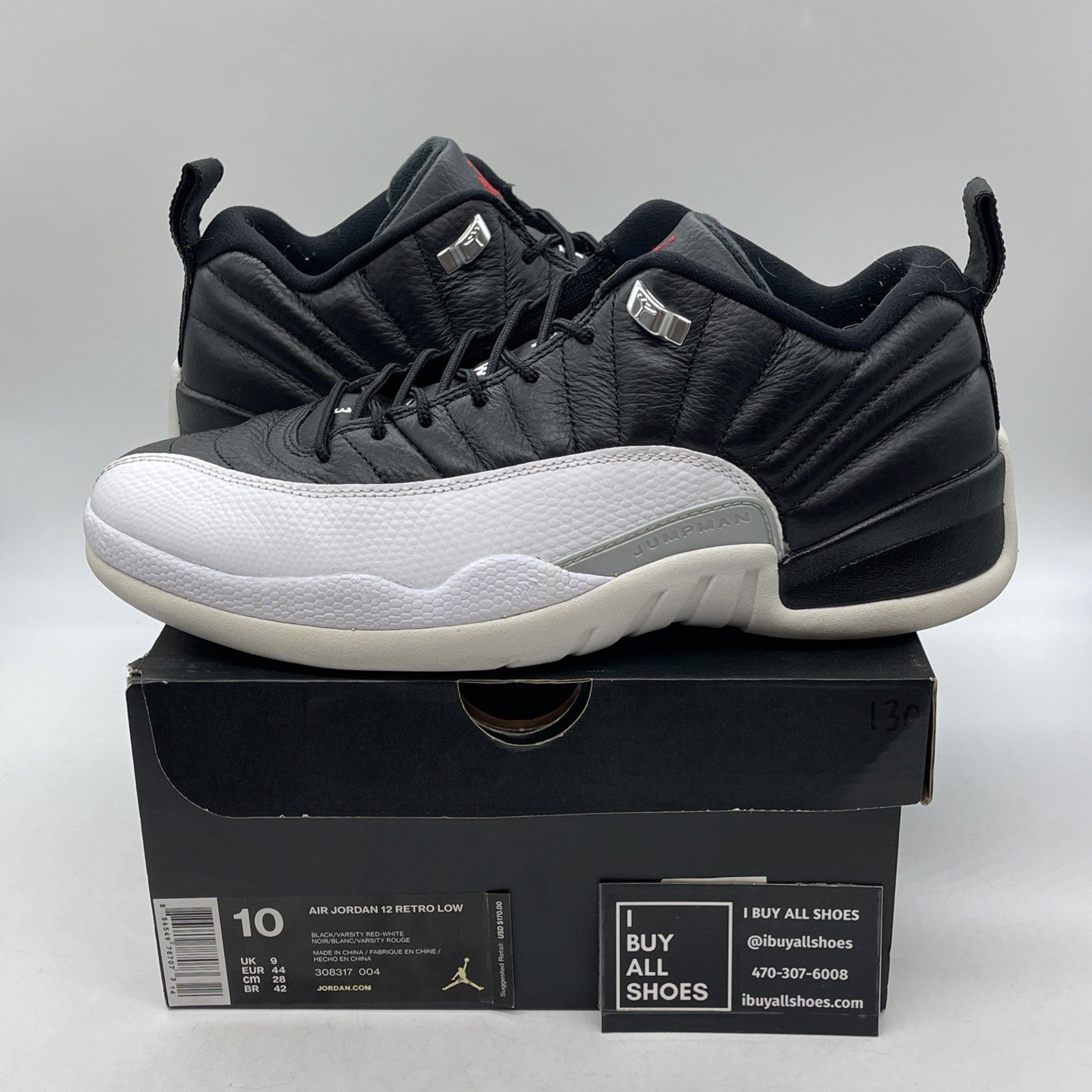Size 10 - Air Jordan 12 Retro Low Playoffs Black White Leather (308317-004)