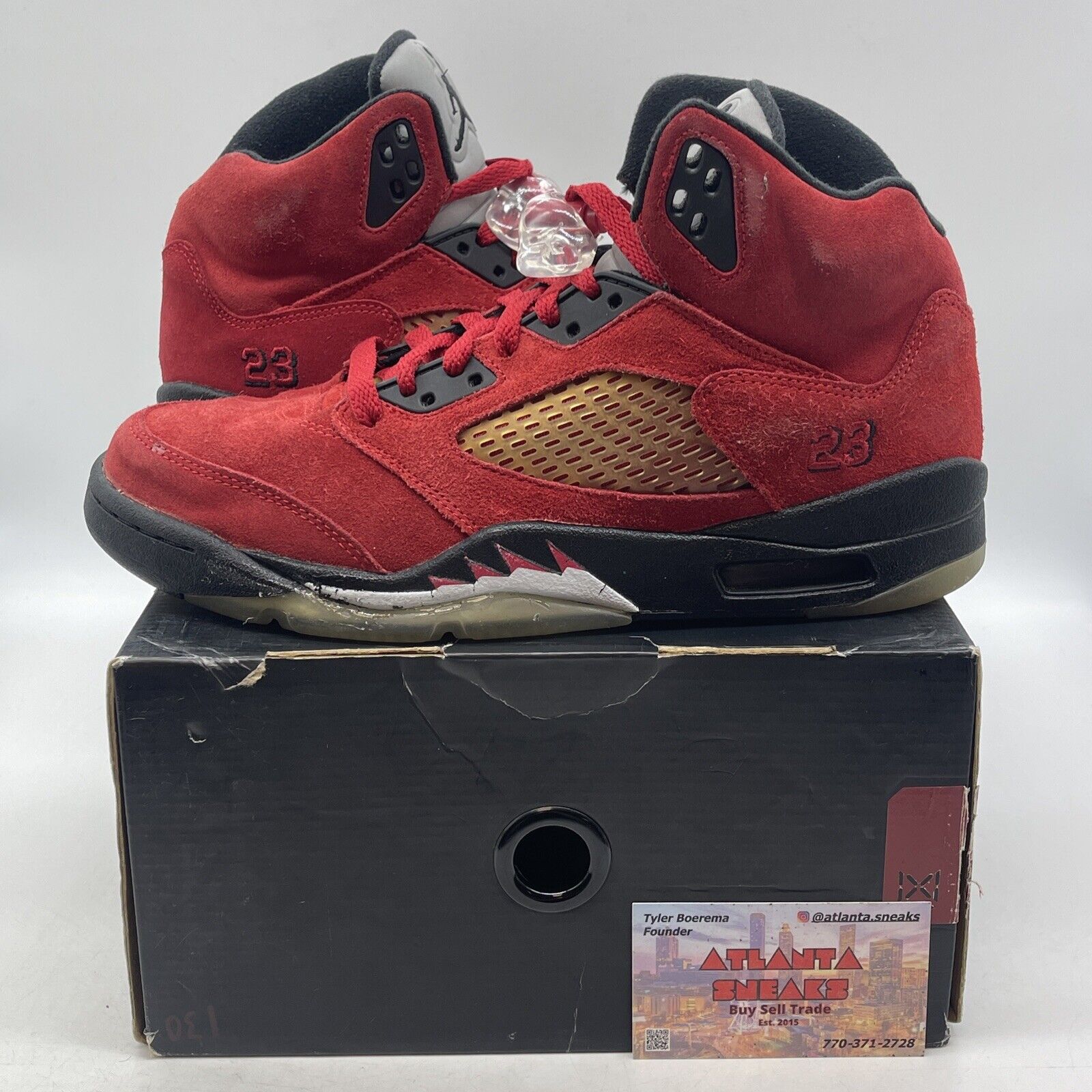 Size 8 - Air Jordan 5 Retro Raging Bull Red Suede Black Silver (136027-601)