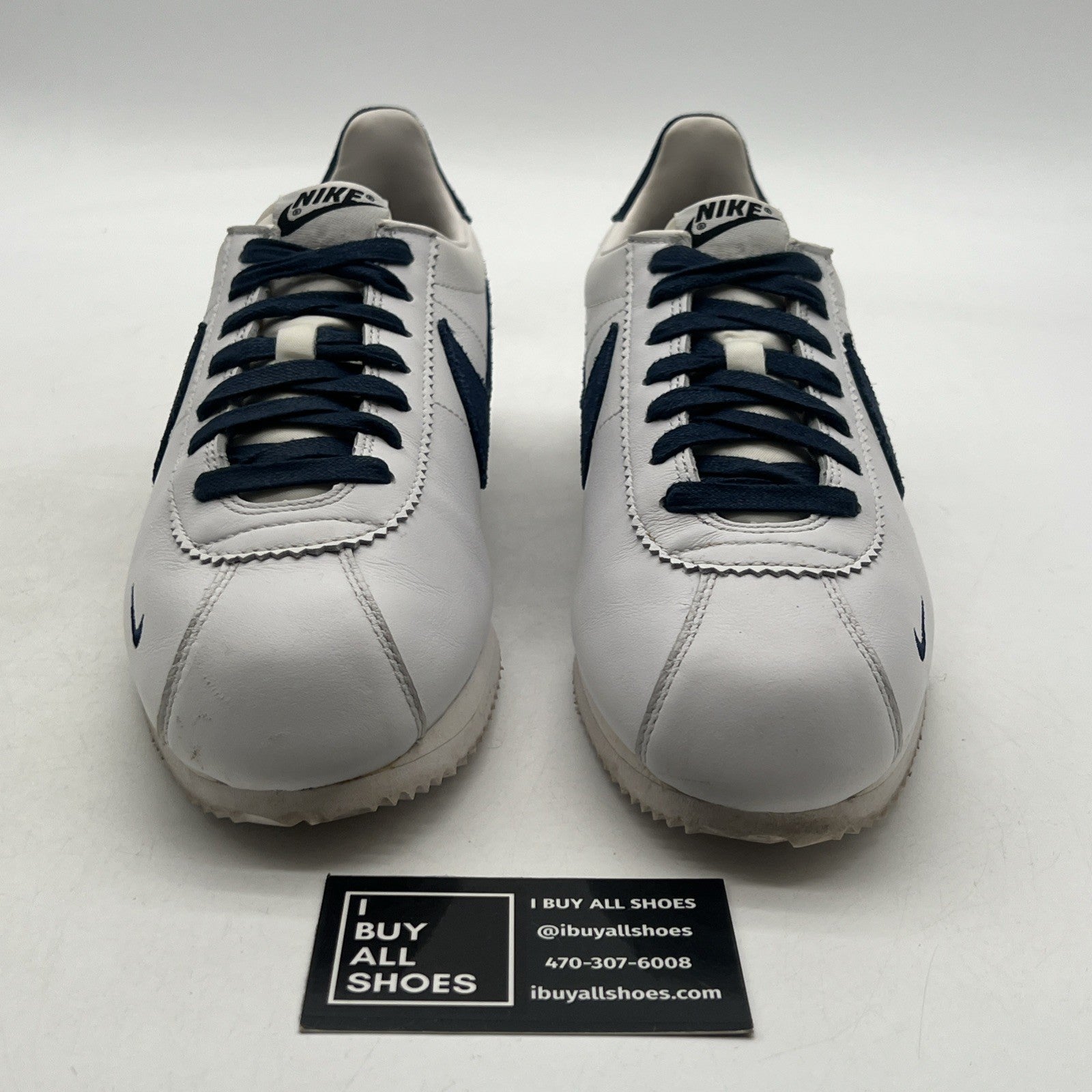 Size 10 - Nike ID Cortez White/Navy Running Shoes (898727-981)
