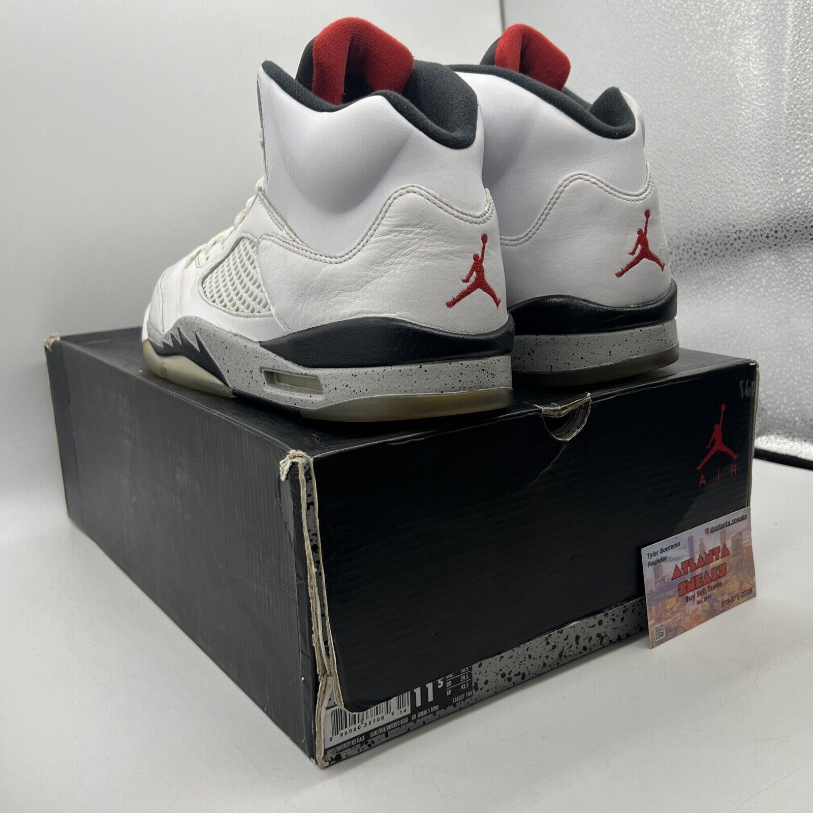 Size 11.5 - Air Jordan 5 Retro White Cement Black Red White Leather (136027-104)