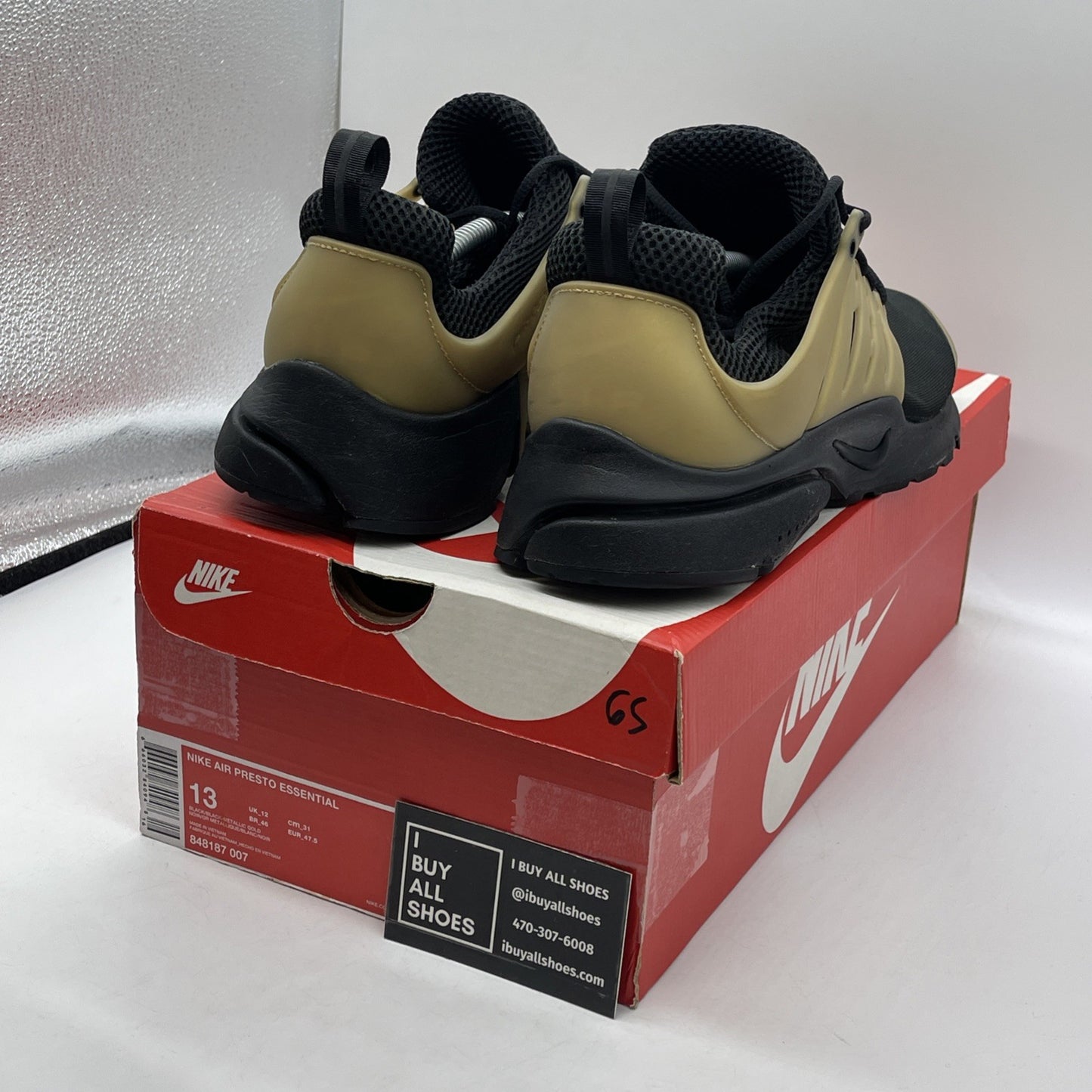 Size 13 - Nike Air Presto Essential Metallic Gold Black Suede (848187-007)