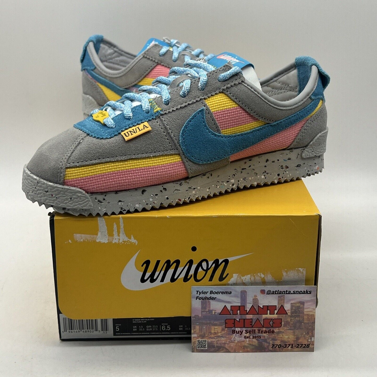 Size 5 - Nike Union LA x Cortez SP Smoke Grey Blue Suede Yellow (DR1413-002)