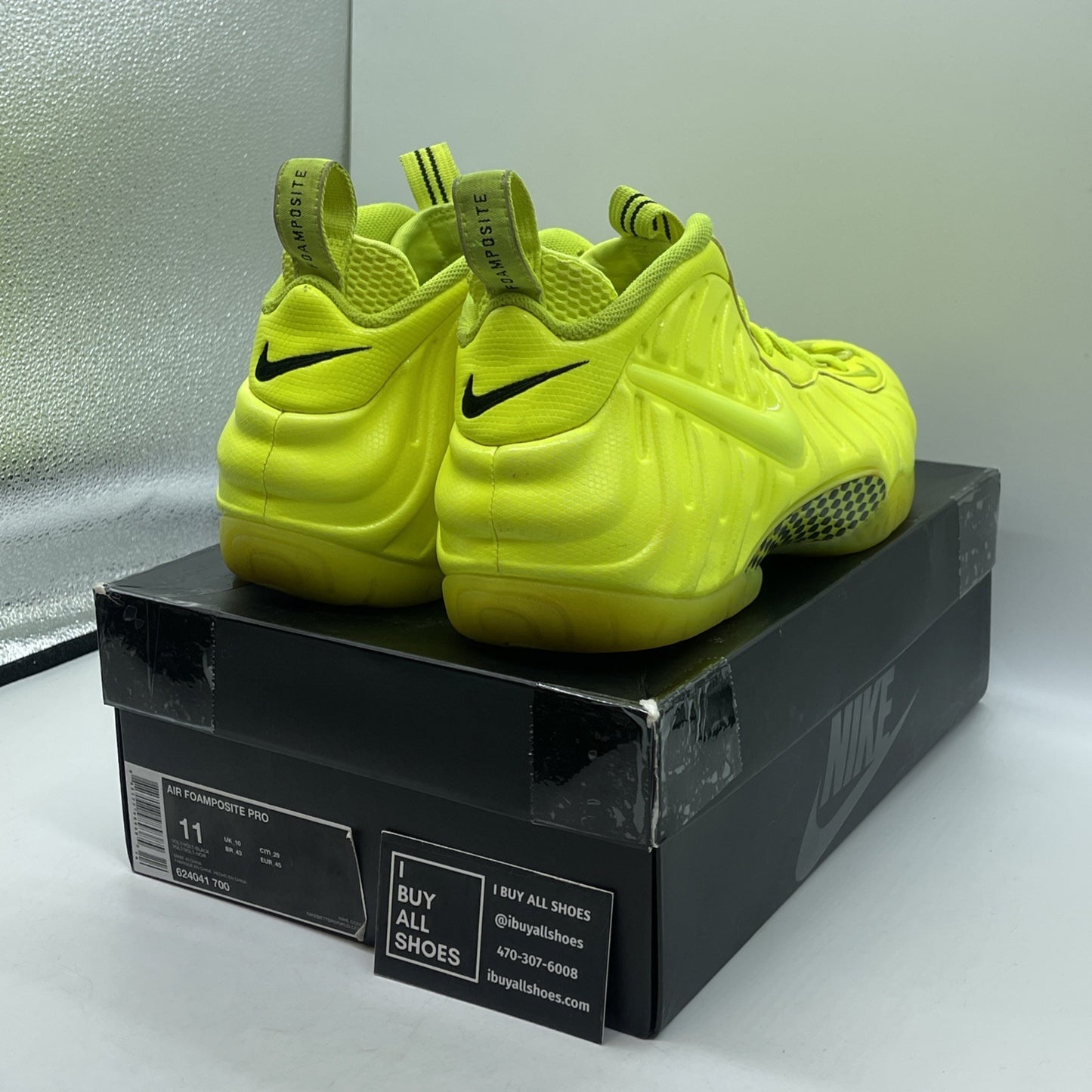 Size 11 - Nike Air Foamposite Pro Volt 2014 Black Leather Suede (624041-700)