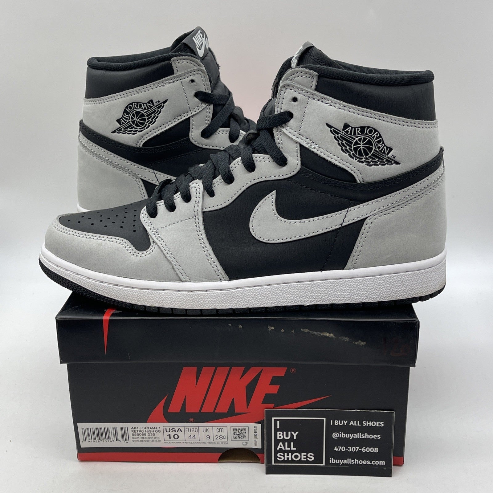 Size 10 - Jordan 1 Retro OG High Shadow 2.0 Grey Black Suede (555088-035)
