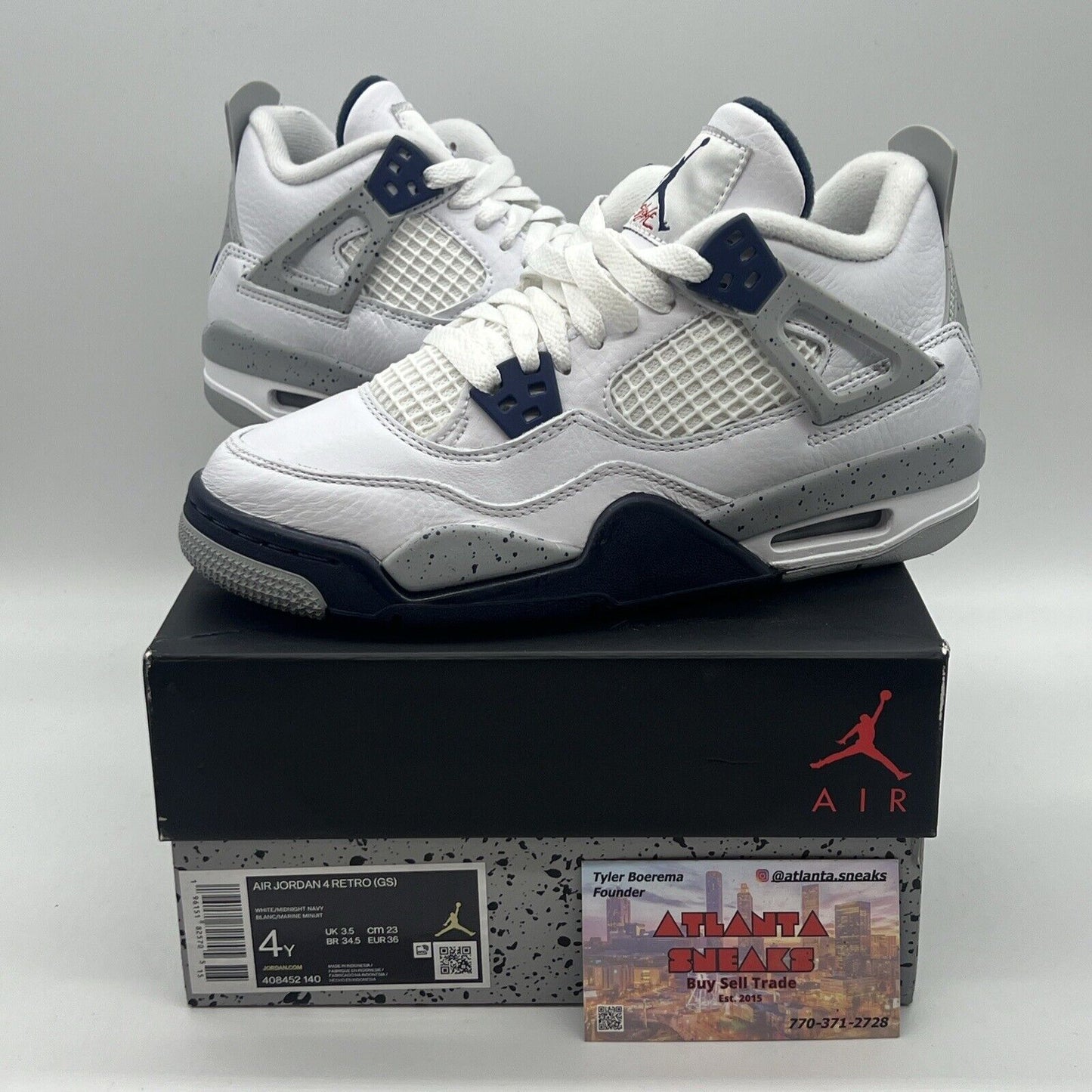 Size 4 - Jordan 4 Retro Mid Midnight Navy Brand New Og All White