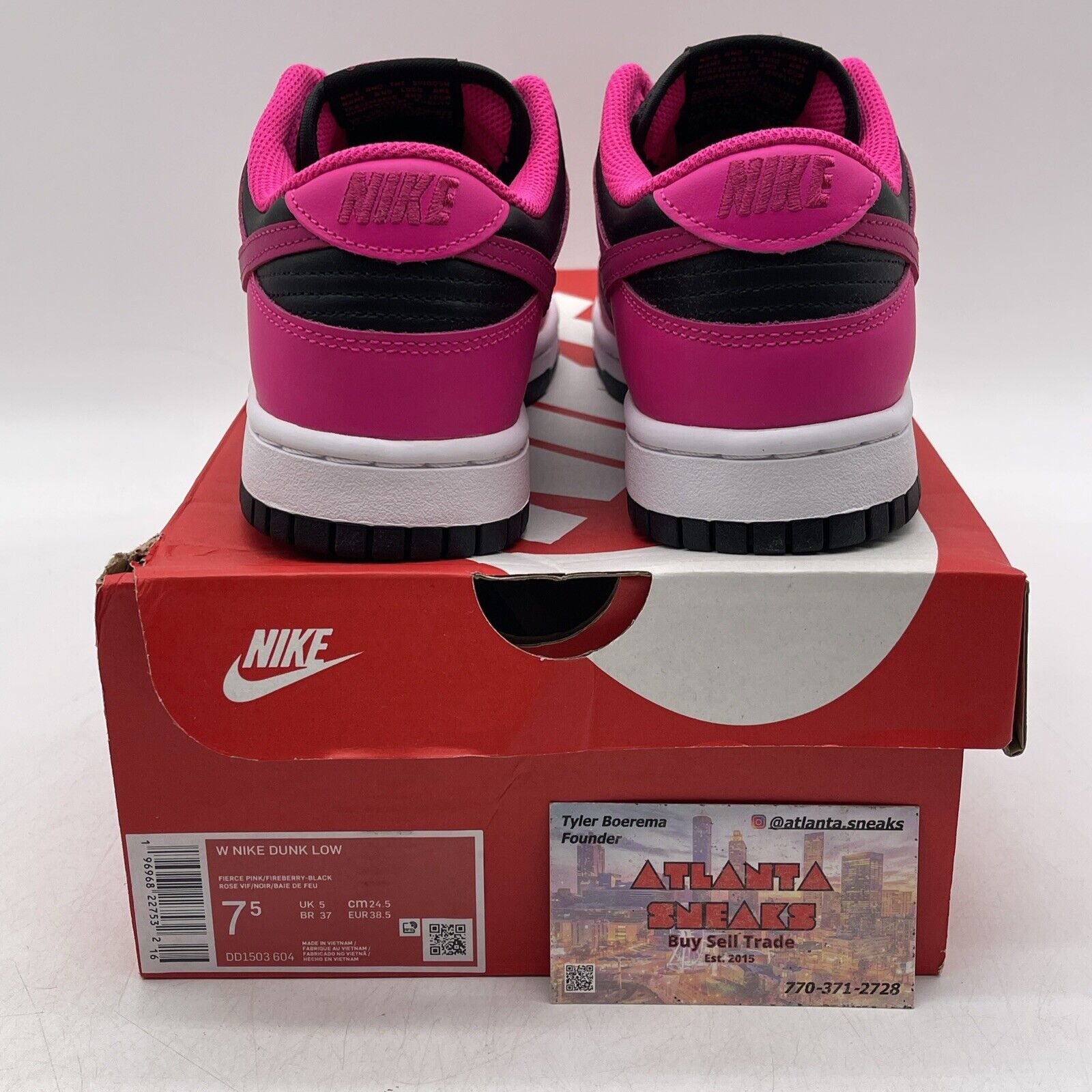 Size 7.5W - Nike Dunk Low Fierce Pink Black  White Leather (DD1503-604)