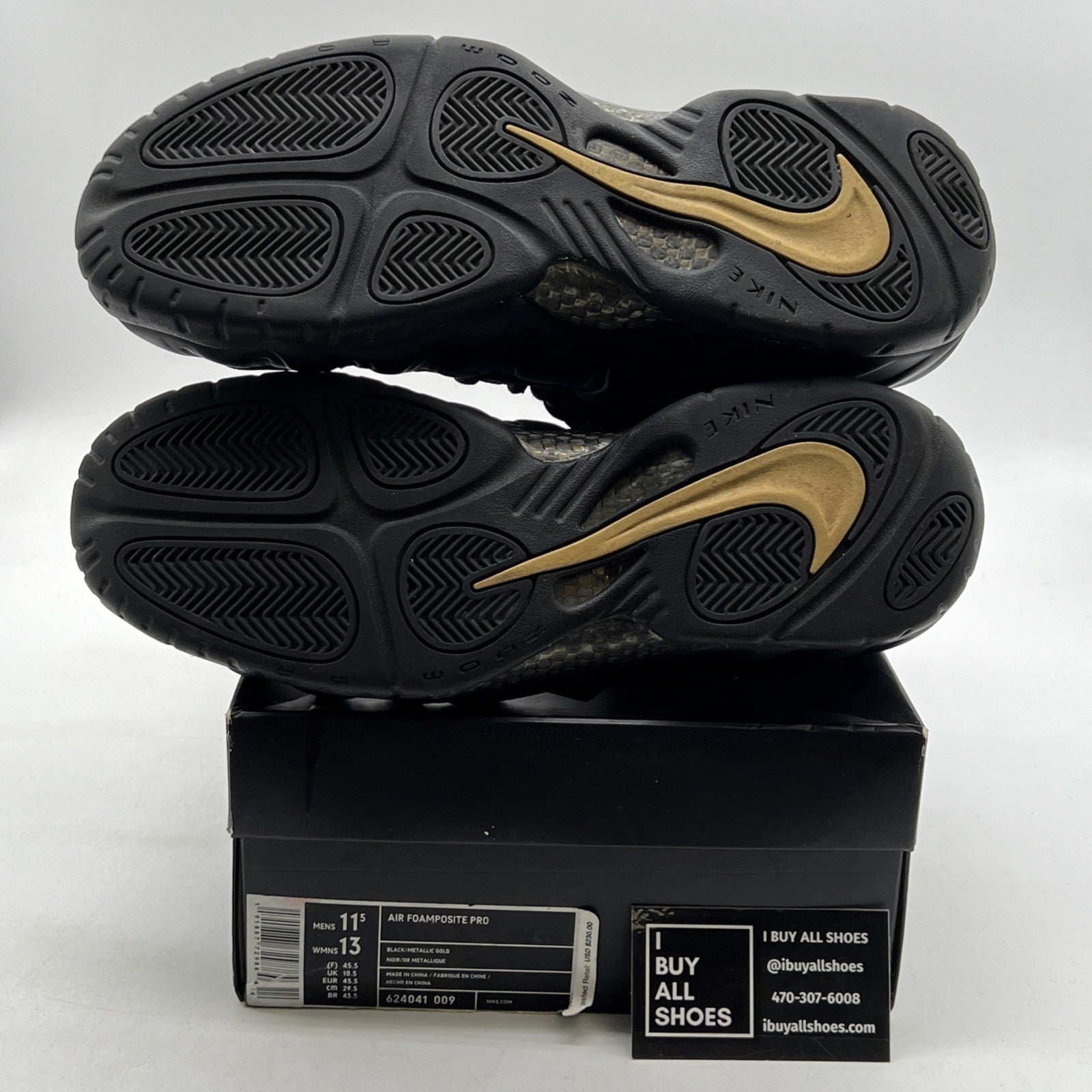 Size 11.5 - Nike Air Foamposite Pro Black Metallic Gold (624041-009)