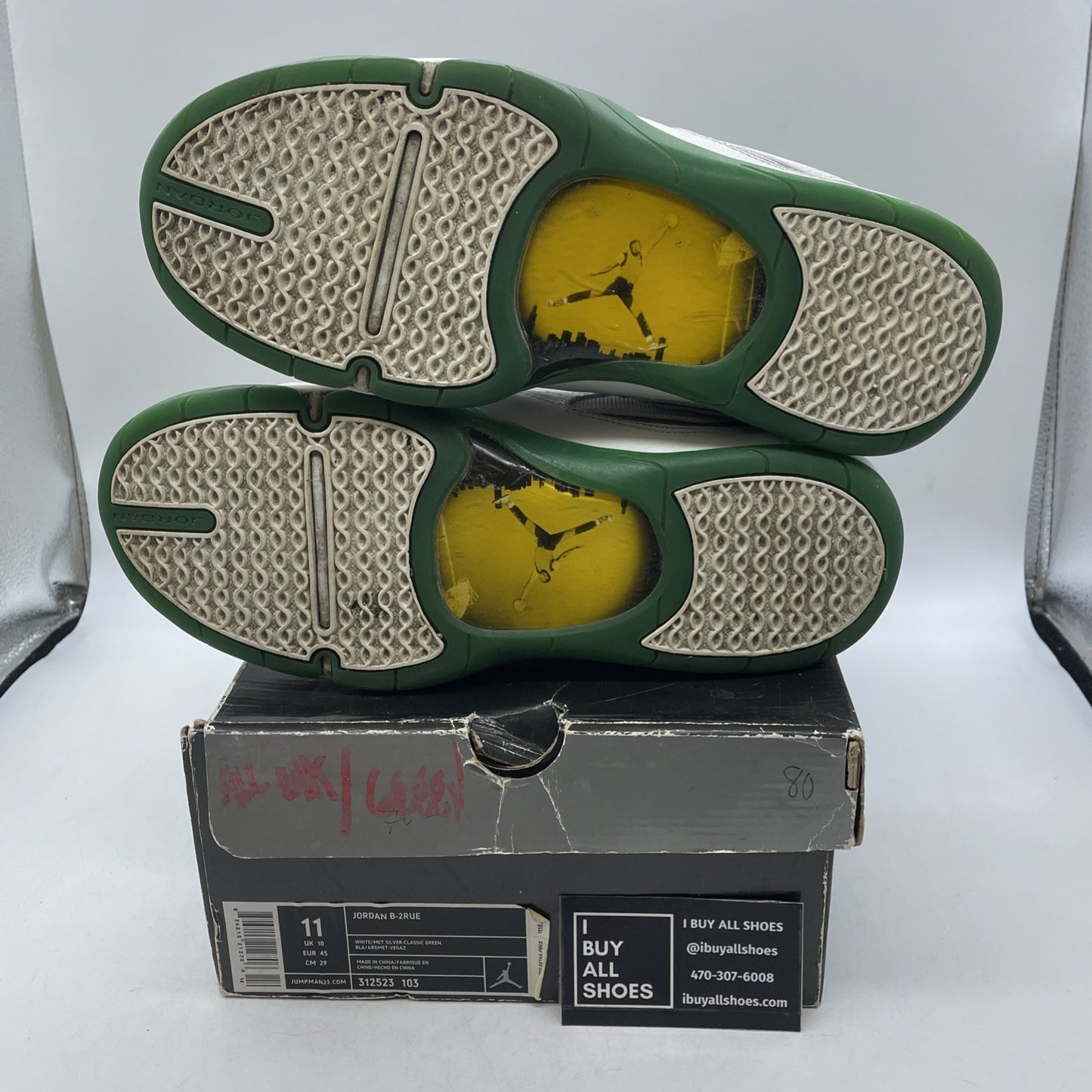 Size 11 - Nike Air Jordan Leather B'2rue 11 White Silver Green (312523 2005)
