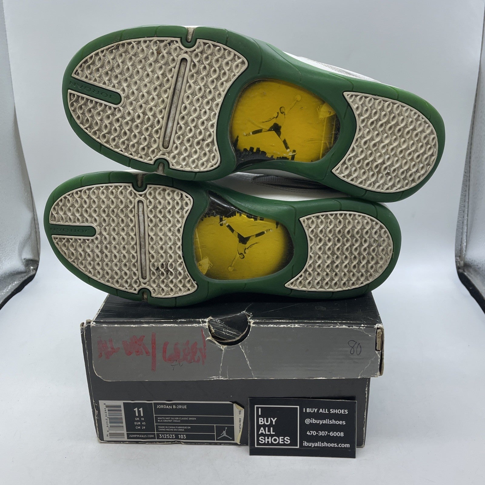 Size 11 - Nike Air Jordan Leather B'2rue 11 White Silver Green (312523 2005)