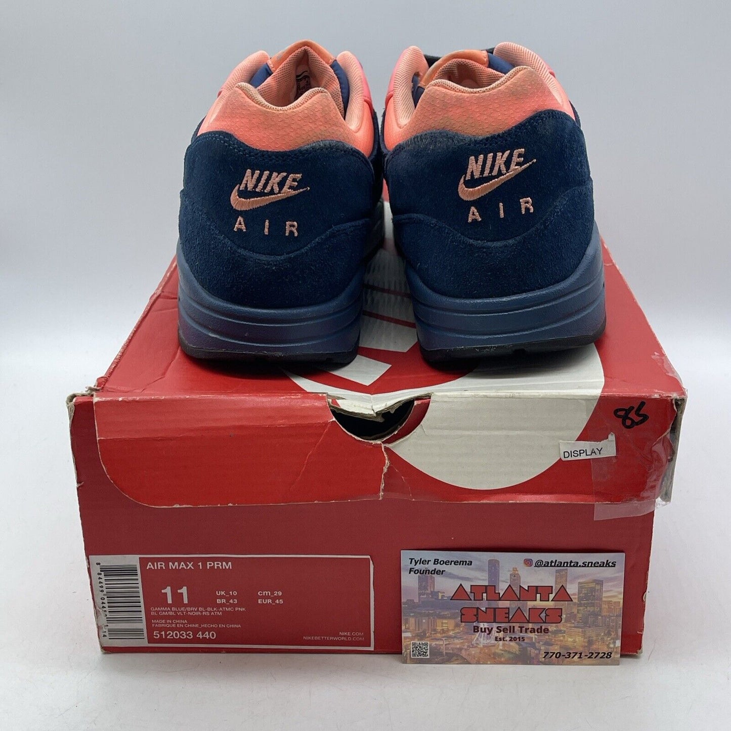 Size 11 - Nike Air Max 1 Prm Gamma Blue Atomic Pink Suede White (512033-440)