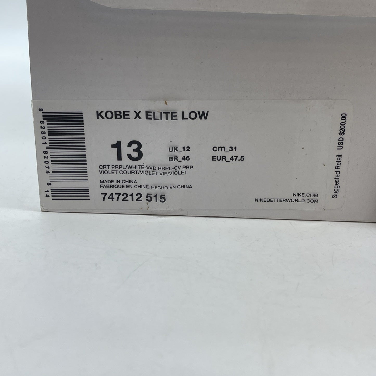 Size 13 - Nike Kobe 10 Elite Draft Pick White Purple Suede (747212-515)