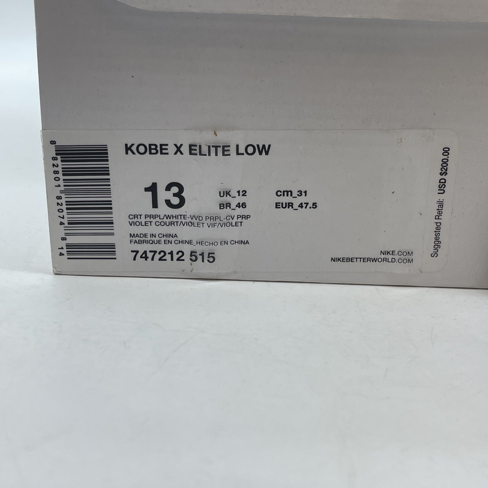 Size 13 - Nike Kobe 10 Elite Draft Pick White Purple Suede (747212-515)