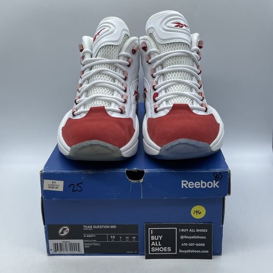 Size 10 - Reebok Question Mid White Red Leather Suede (4-52071)
