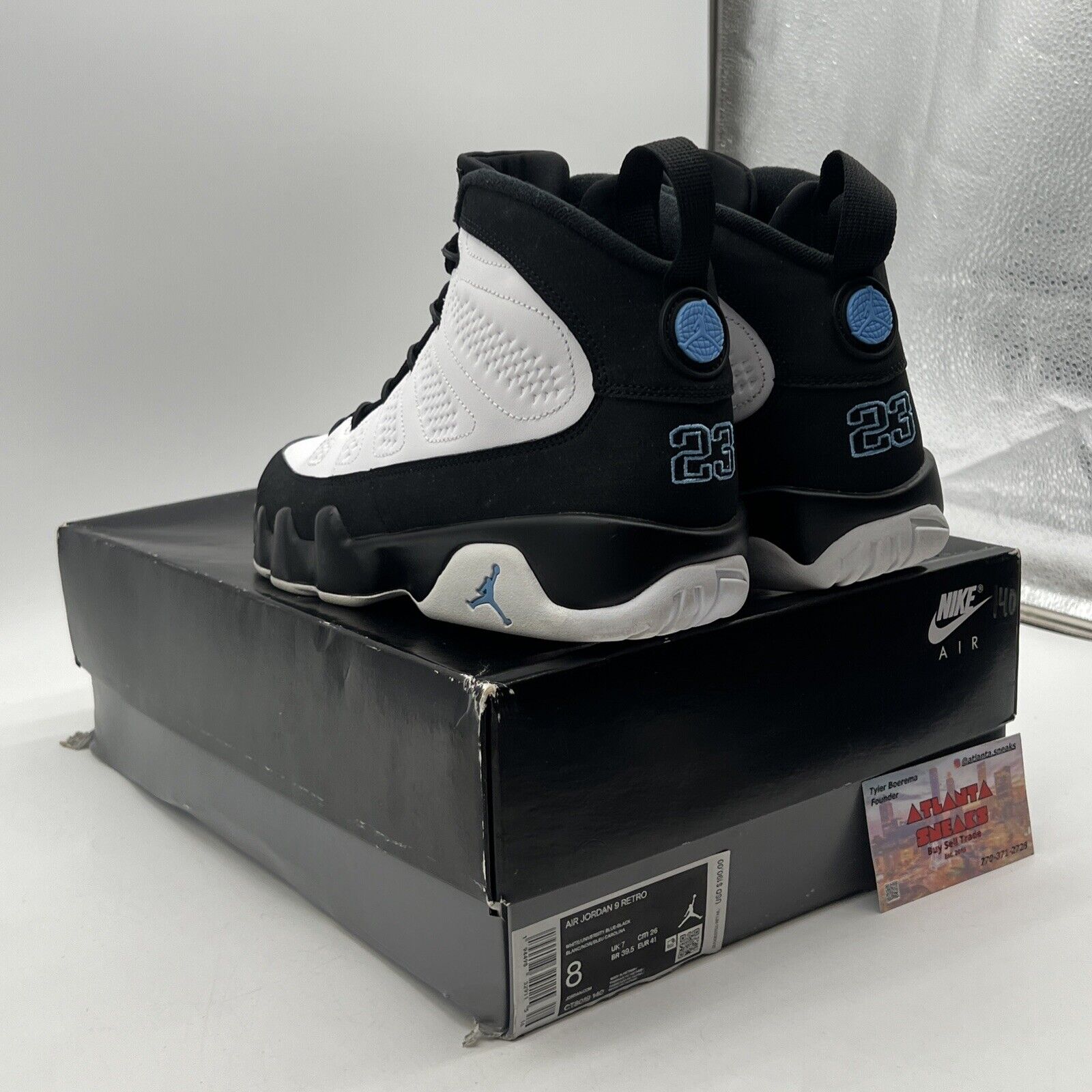 Size 8 - Jordan 9 Retro University Blue 2020 White Black Leather (CT8019-140)