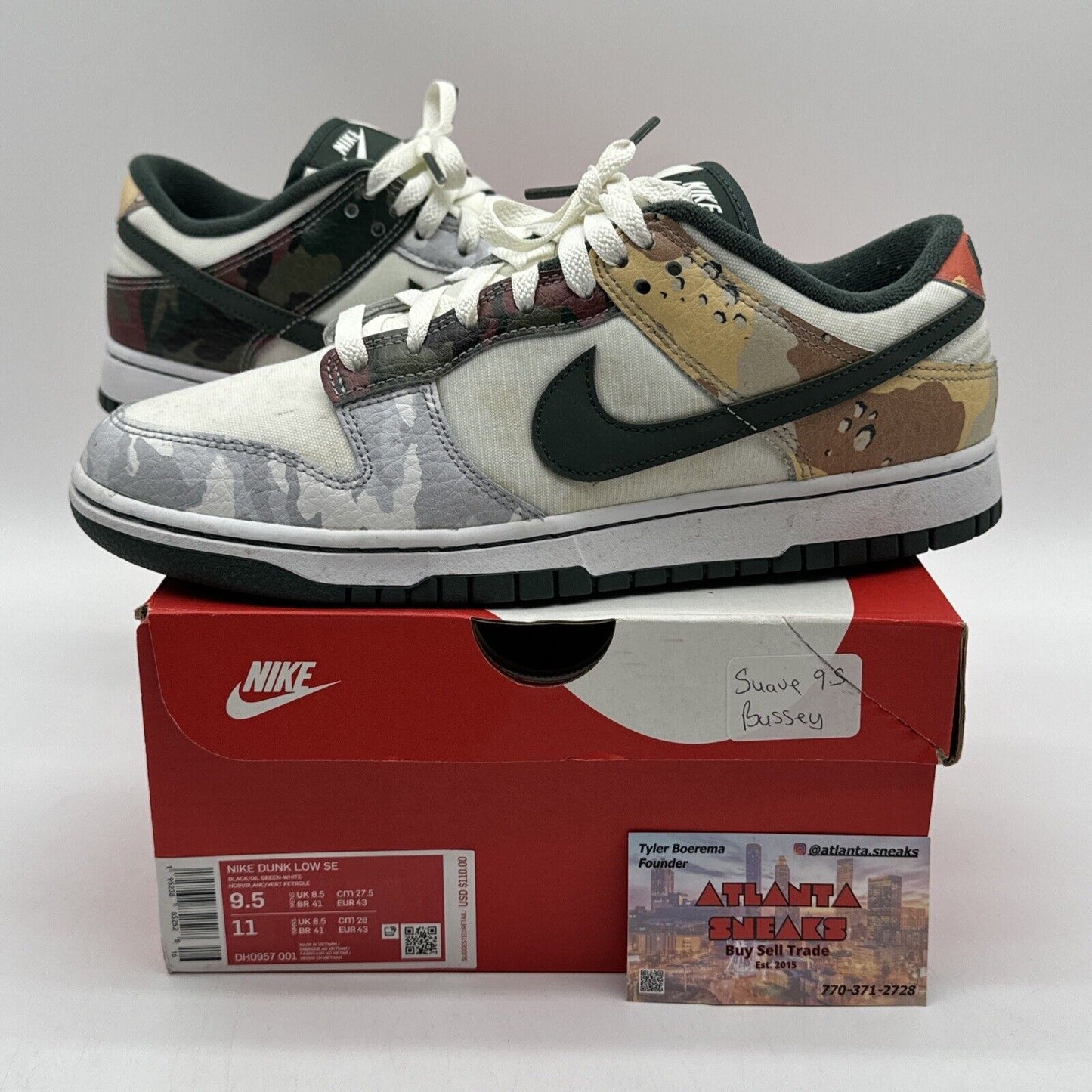 Nike Dunk Low SE Sail Multi Camo Shoes Mens 9.5 DH0957-100 Army Green Desert Og