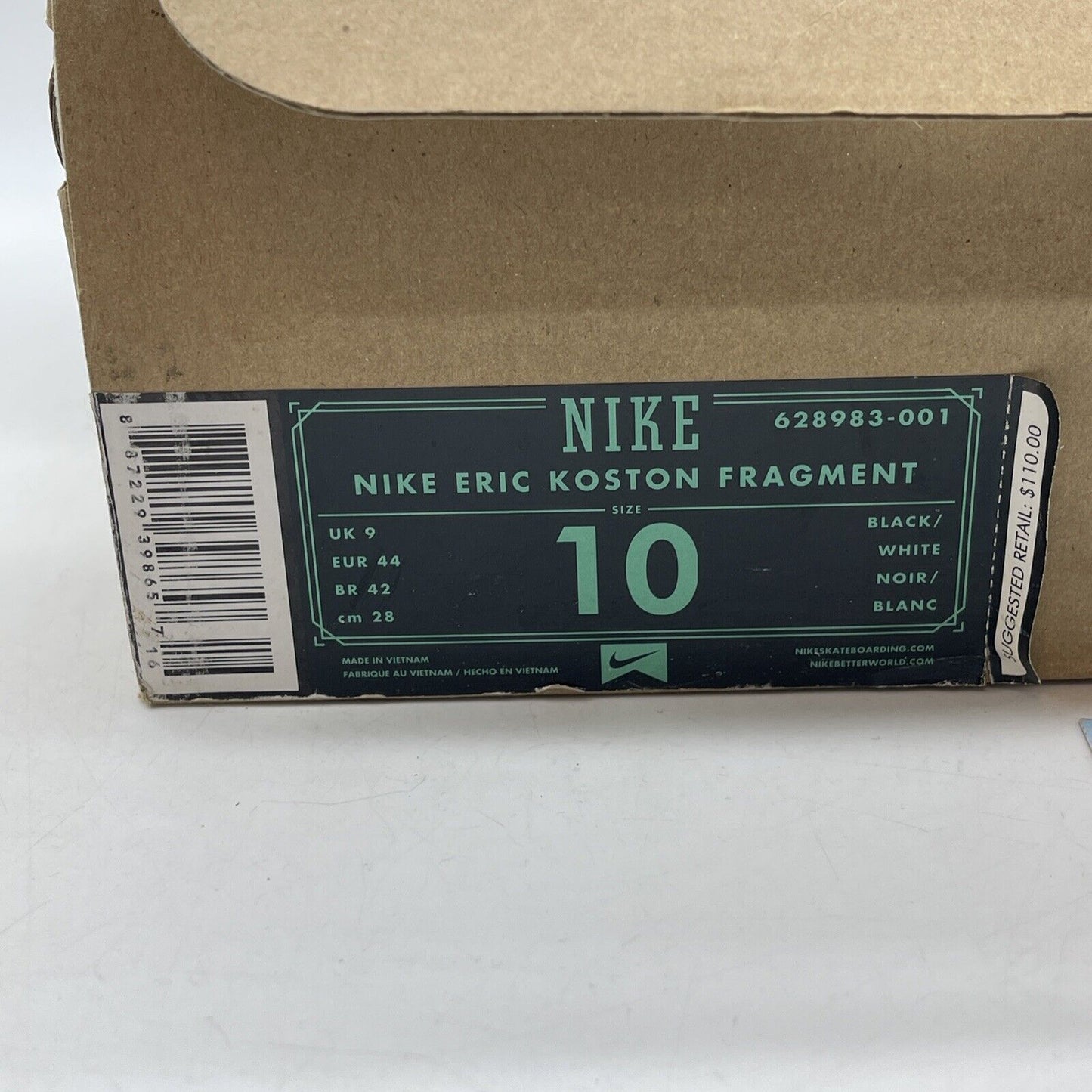 Size 10 - Nike Fragment Design x Eric Koston SB Black Suede (628983-001)