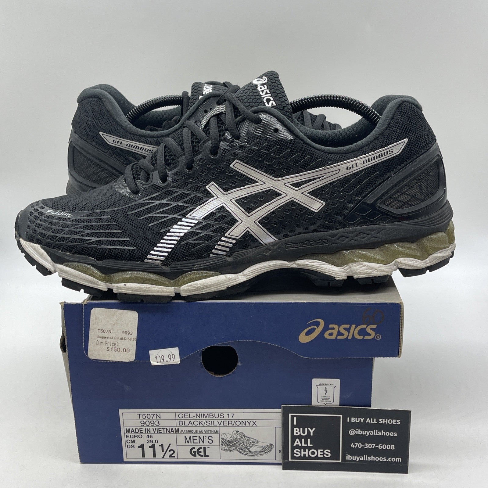 Size 11.5 - ASICS Gel-Nimbus 18 T650N Black Silver