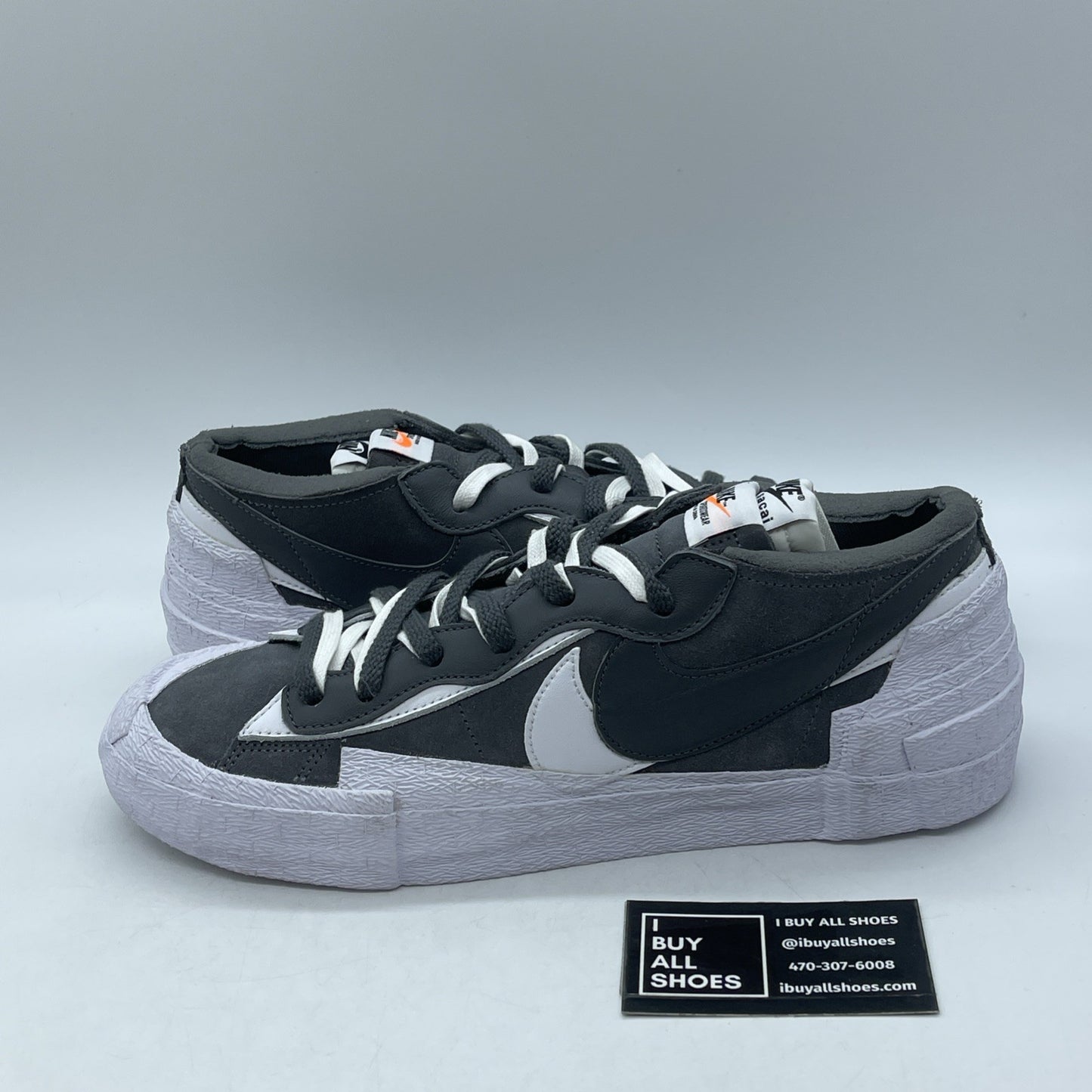 Size 11 - Nike sacai x Blazer Low Iron Grey White Suede Leather (DD1877-002)