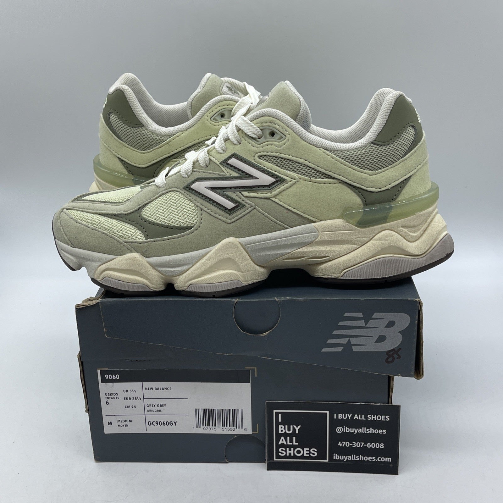 Size 6Y - New Balance 9060 Wide NB Olivine Green Suede (GC9060GY)