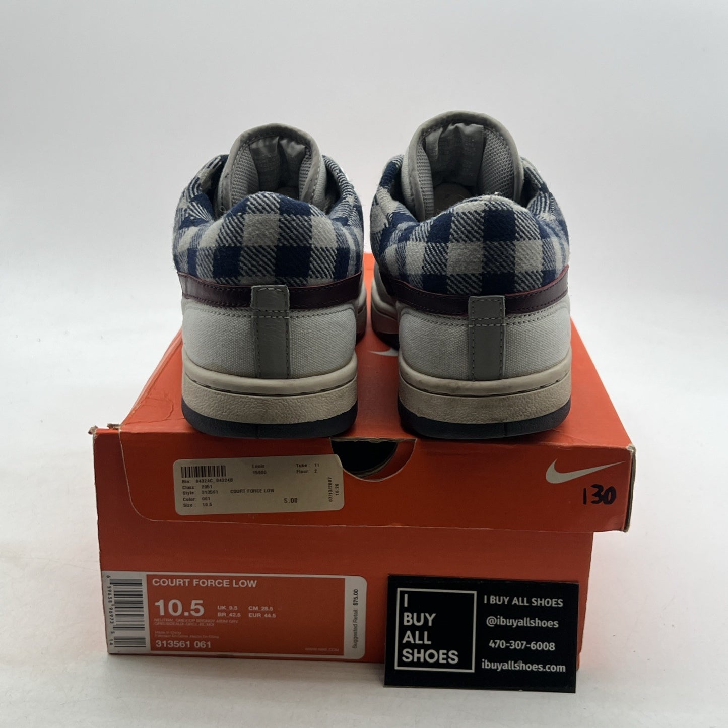 Size 10.5 - Nike Court Force Low Sneakers Gray Navy White (313561-061)