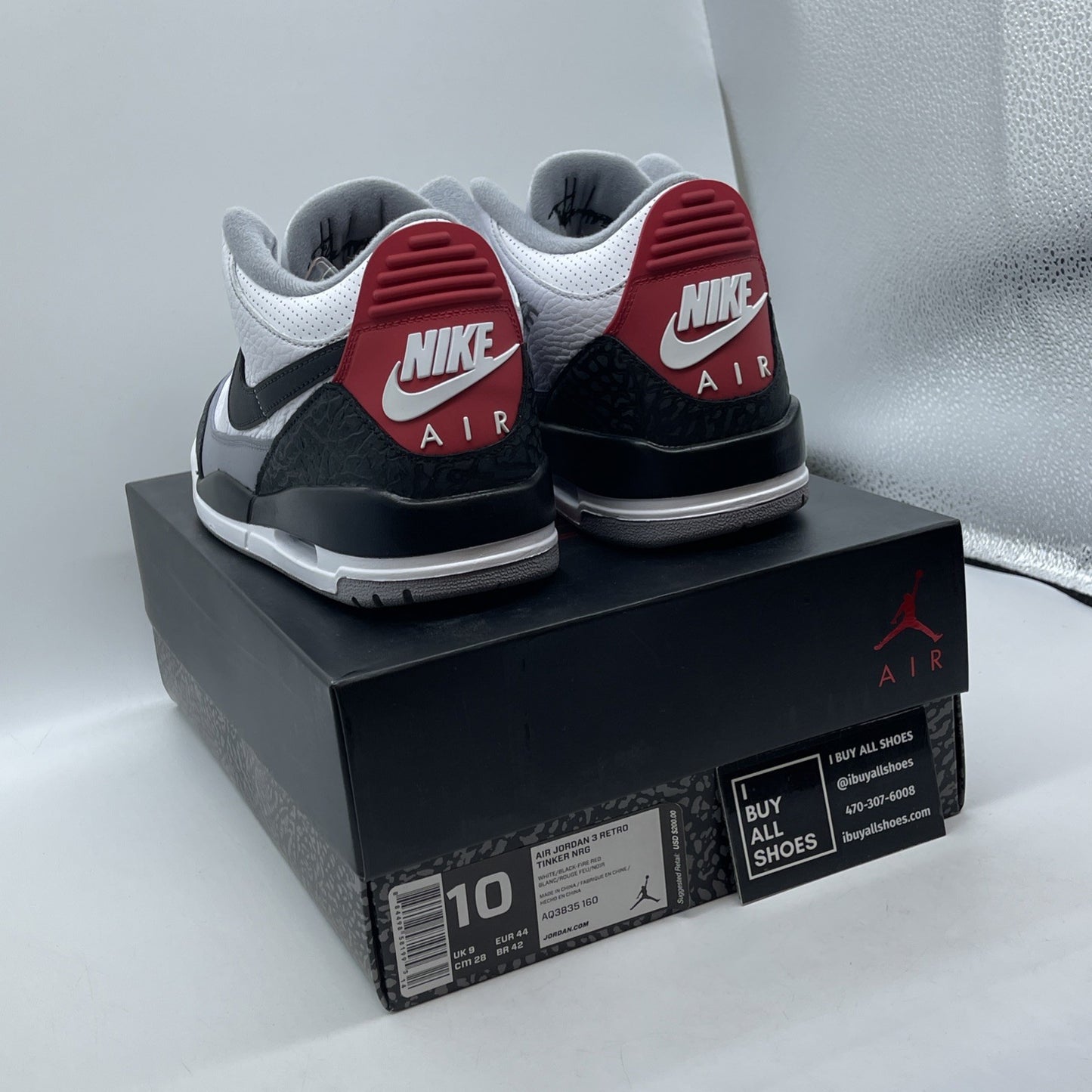 Size 10 - Jordan 3 Retro NRG Tinker 2018 White Black Suede (AQ3835-160)